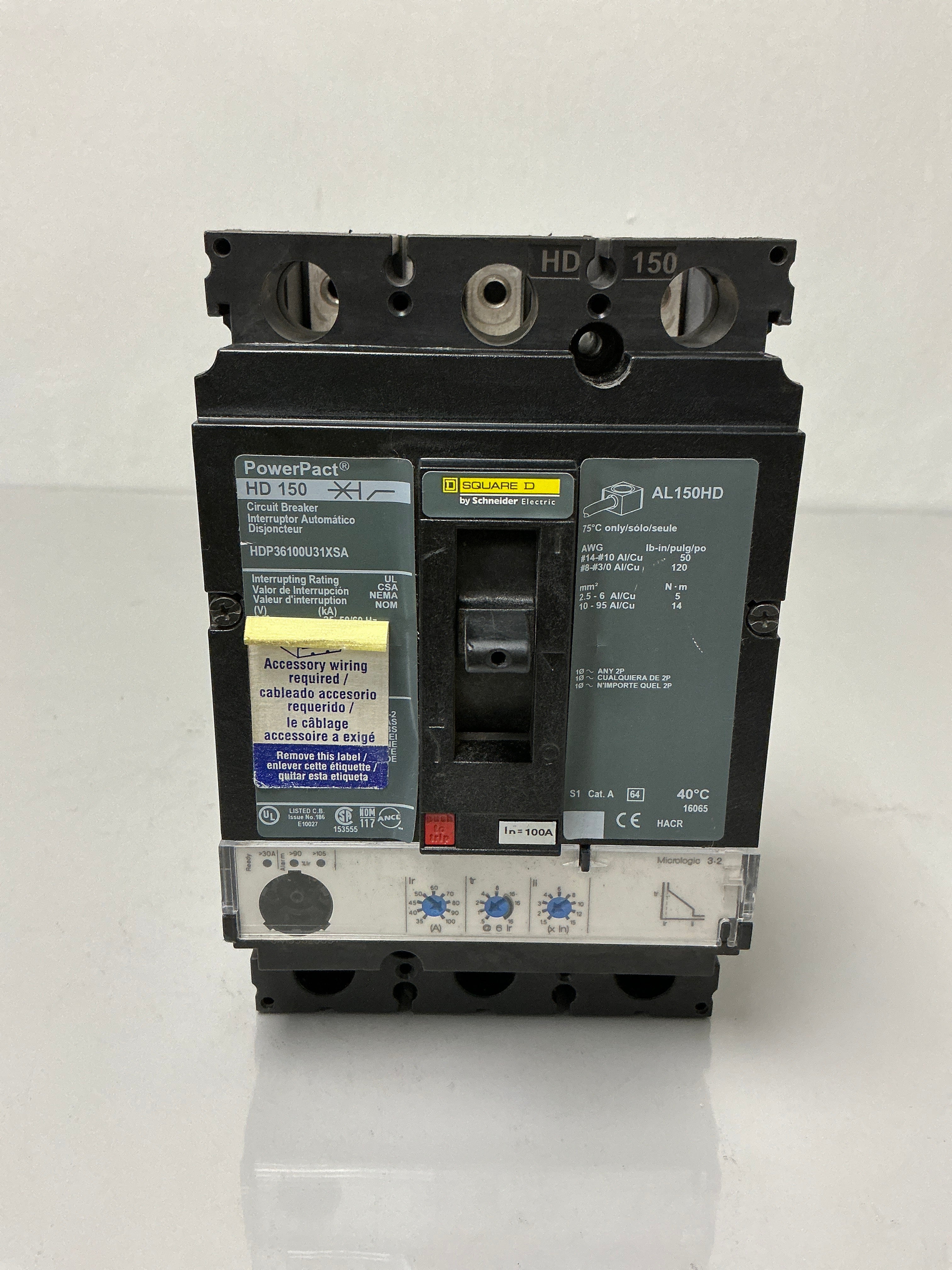 Used Square D HDP36100U31XSA 3 Pole, 100 Amps, 600 Volts Circuit Breaker