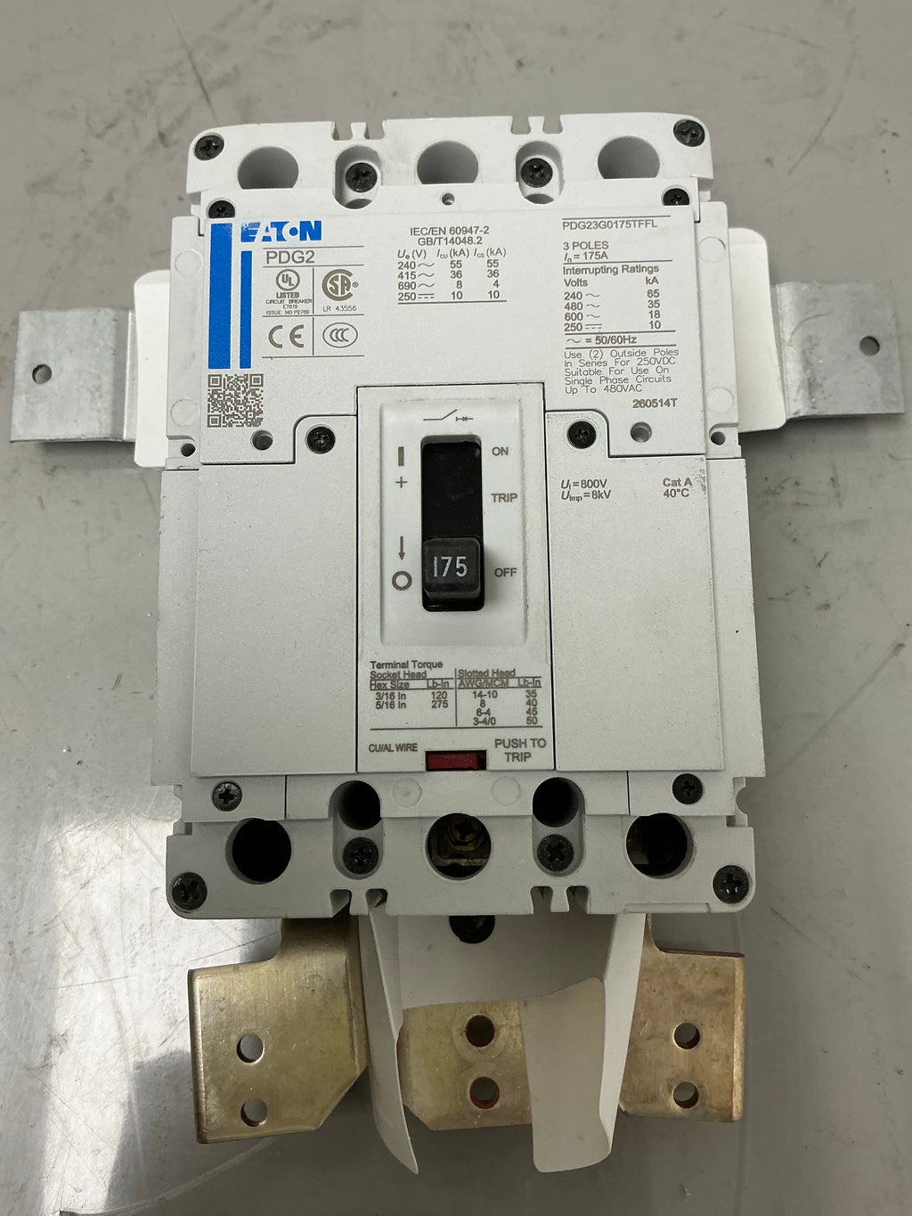 New Eaton PDG23G0175TFFL 3 Pole, 175 Amps, 600 Volts Circuit Breaker