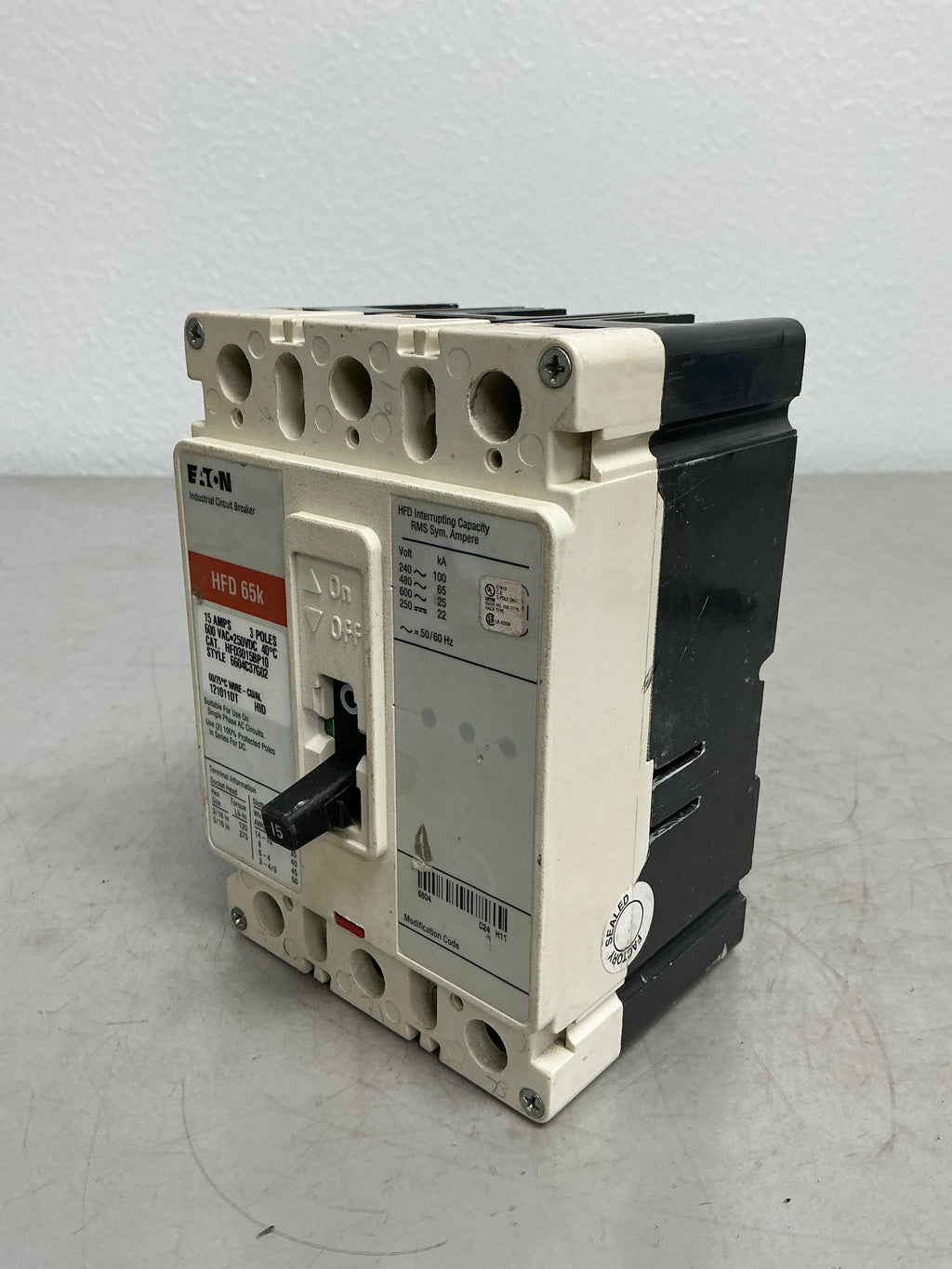Used Eaton HFD3015BP10 3 Pole, 15 Amps, 480 Volts