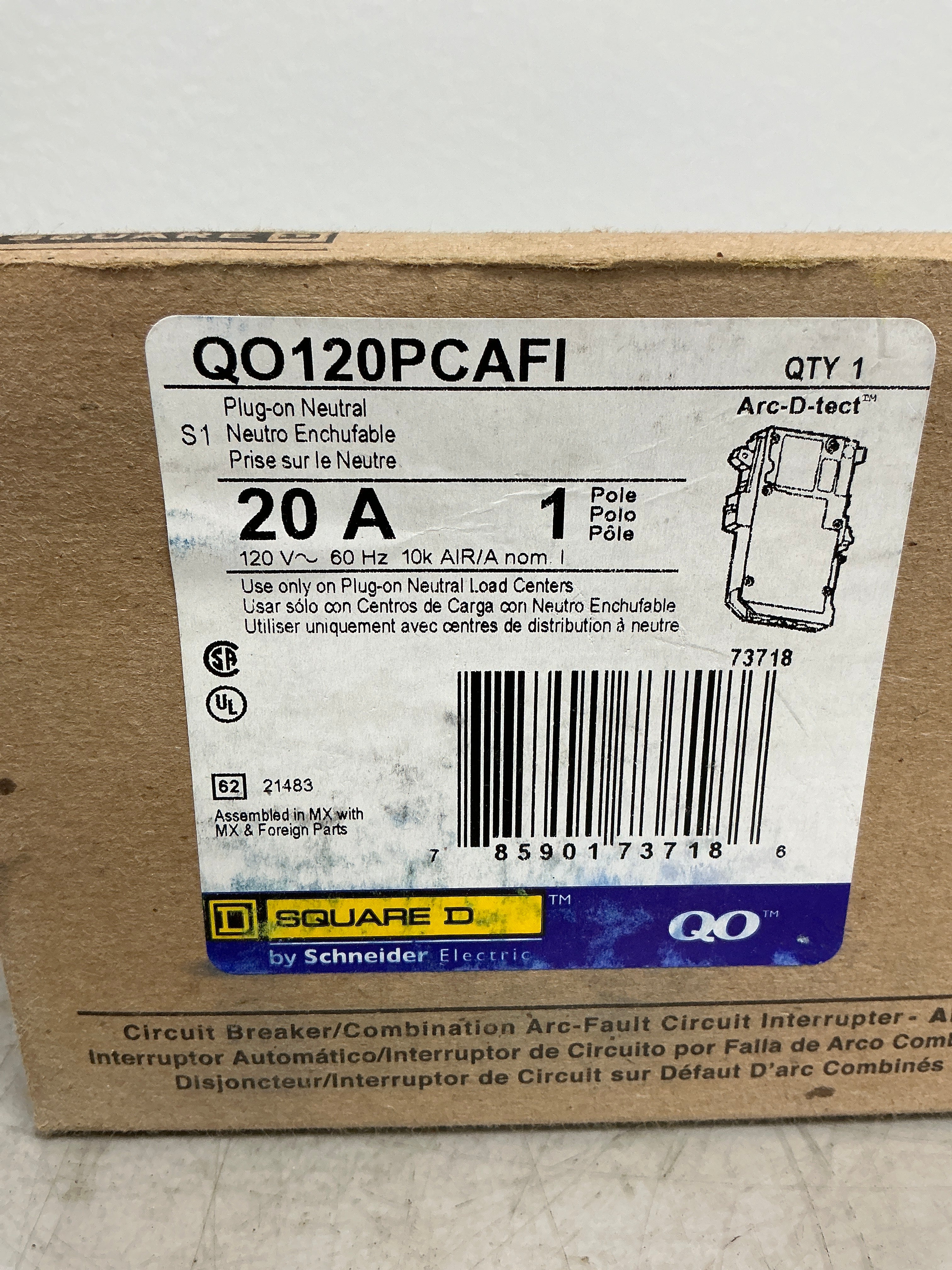 New Square D QO120PCAFI 1 Pole, 20 Amps, 120 Volts Circuit Breaker