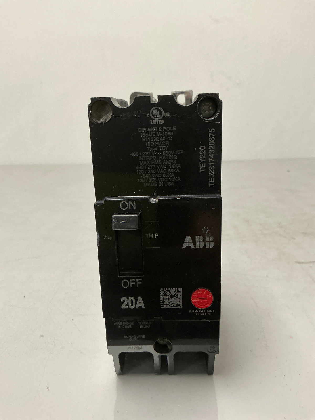 Used GE TEY220 2 Pole, 20 Amps, 480 Volts Circuit Breaker