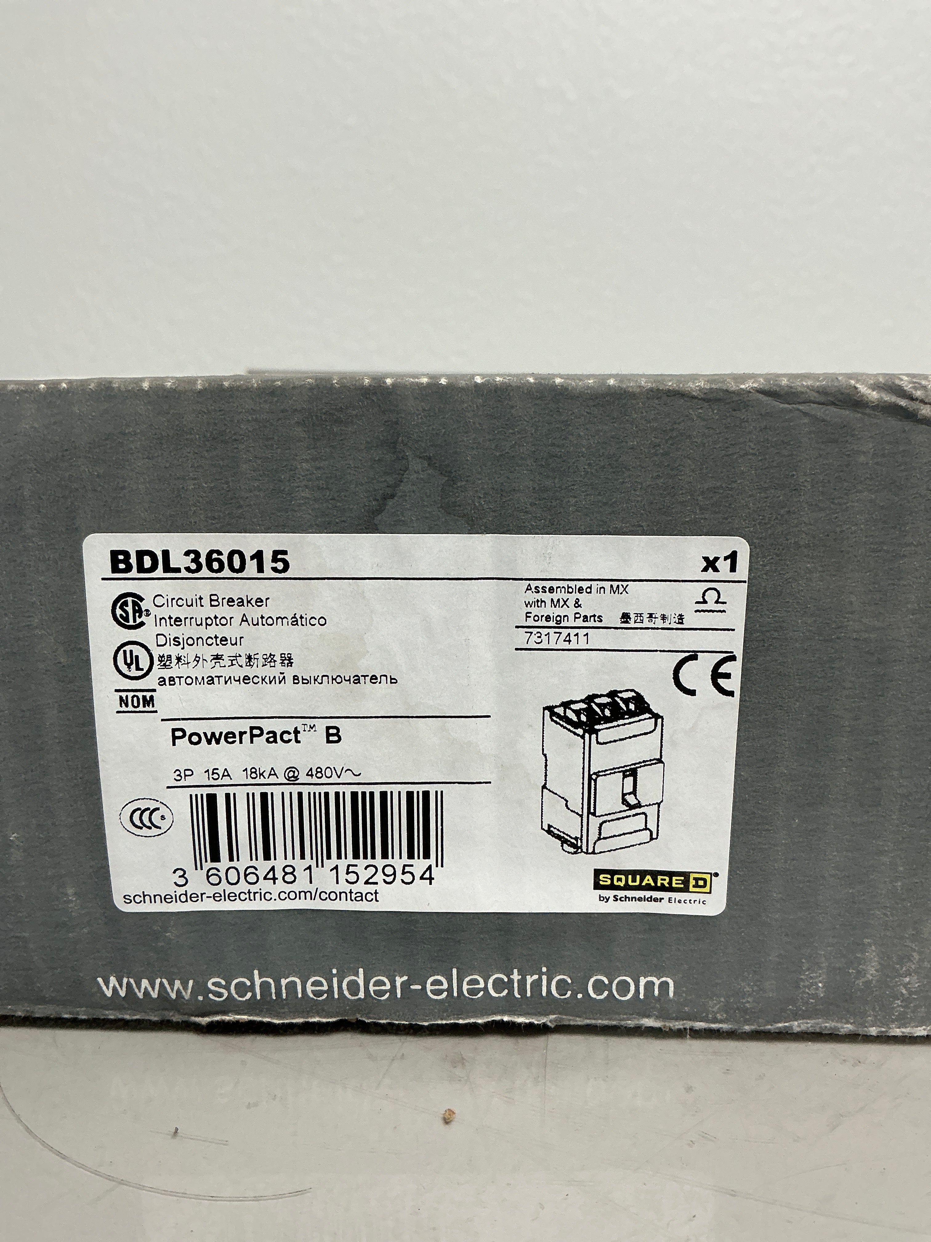 New Square D BDL36015 3 Pole, 15 Amps, 600 Volts