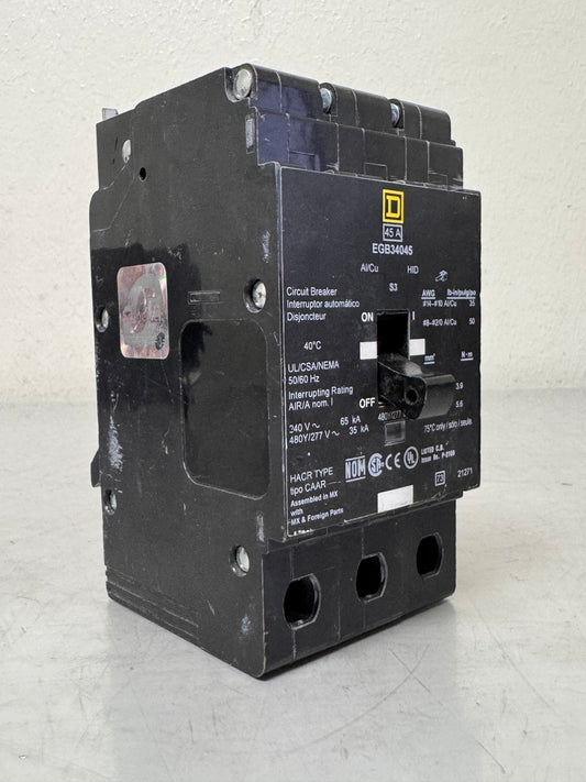Used Square D EGB34045 45 Amp, 3 Pole, 480 Volt Breaker