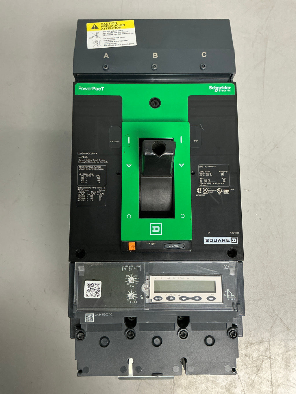 Used Square D LJA36400CU44X 3 Pole, 400 Amps,600 Volts Circuit Breaker