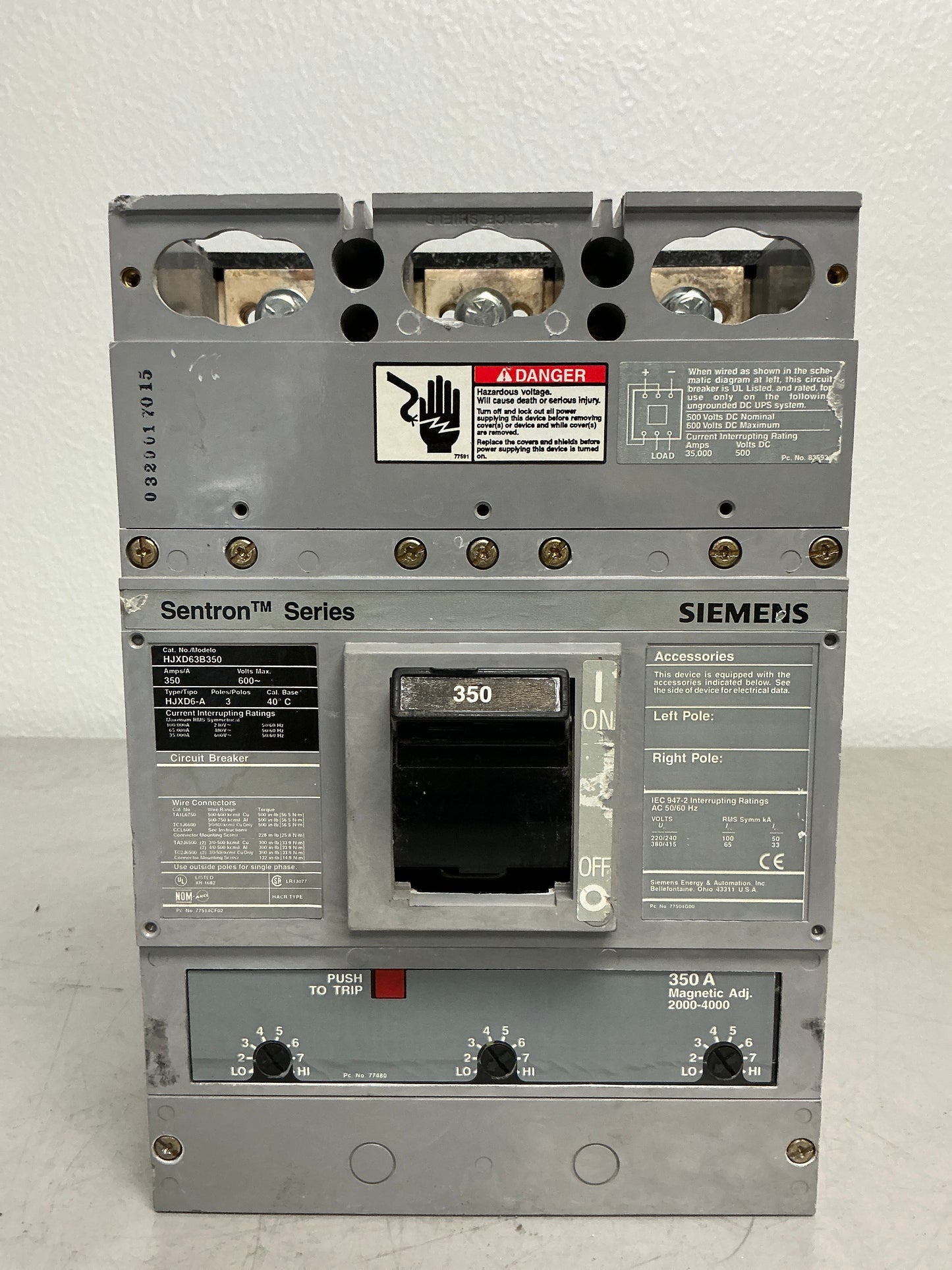 Used Siemens HJXD63B350 3 Pole, 350 Amps, 600 Volts