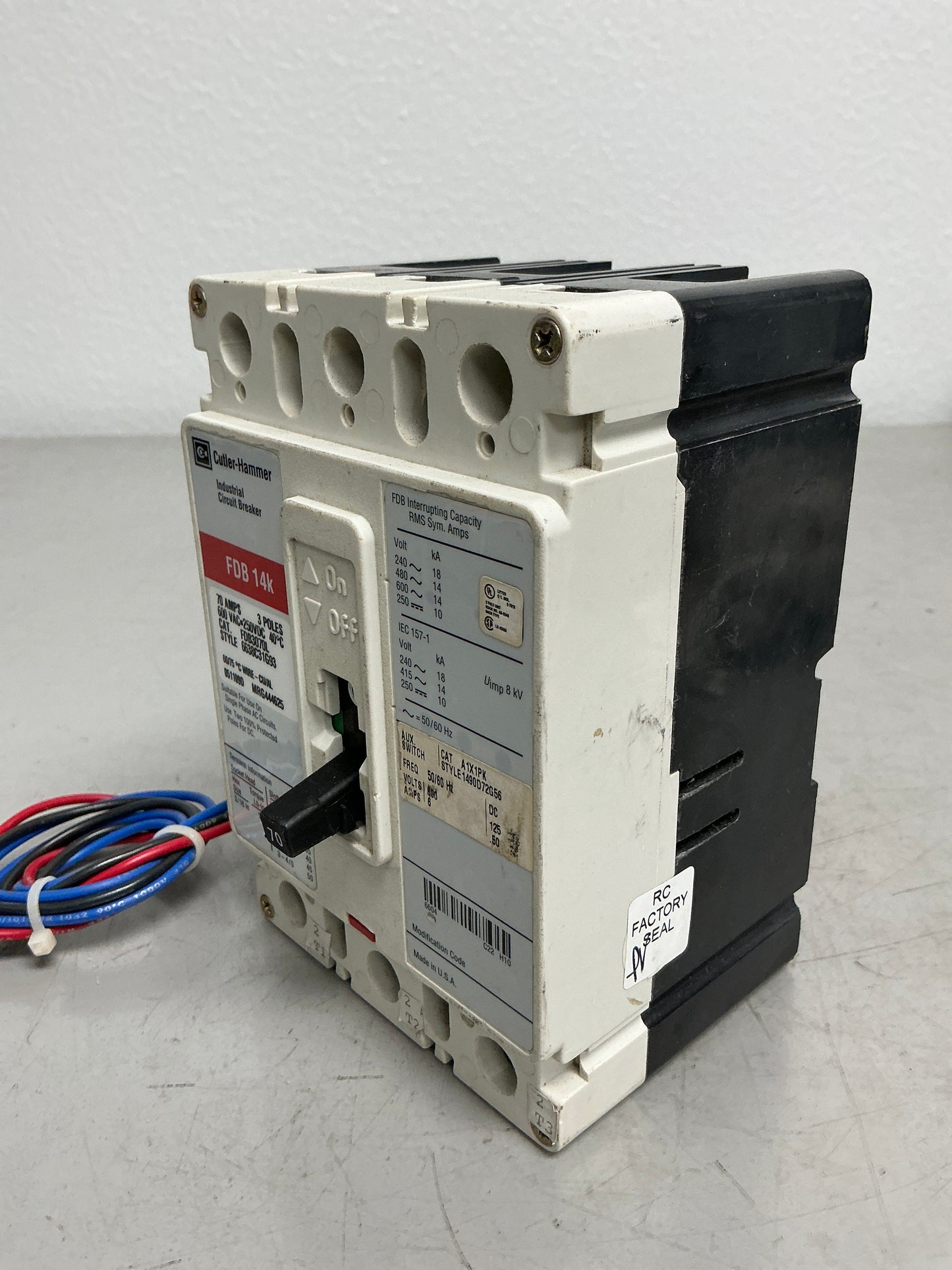 Used FDB3070L with Auxiliary 3 Poles, 70 Amps, 600 Volts