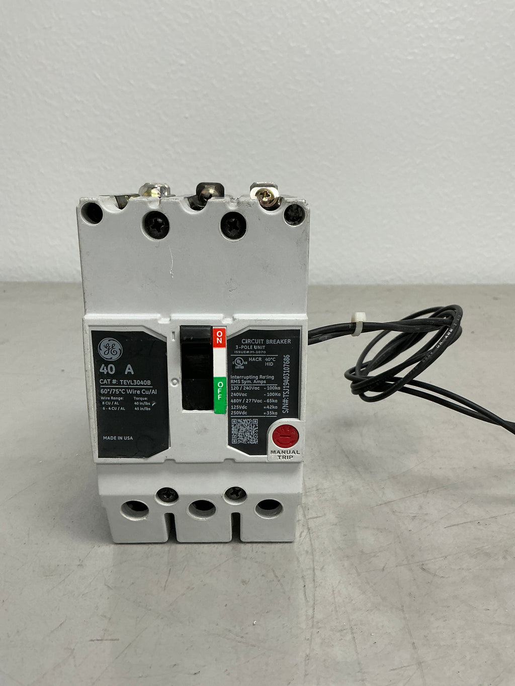Used TEYL3040B with Shunt trip 3 Pole, 40 Amps, 480 Volts