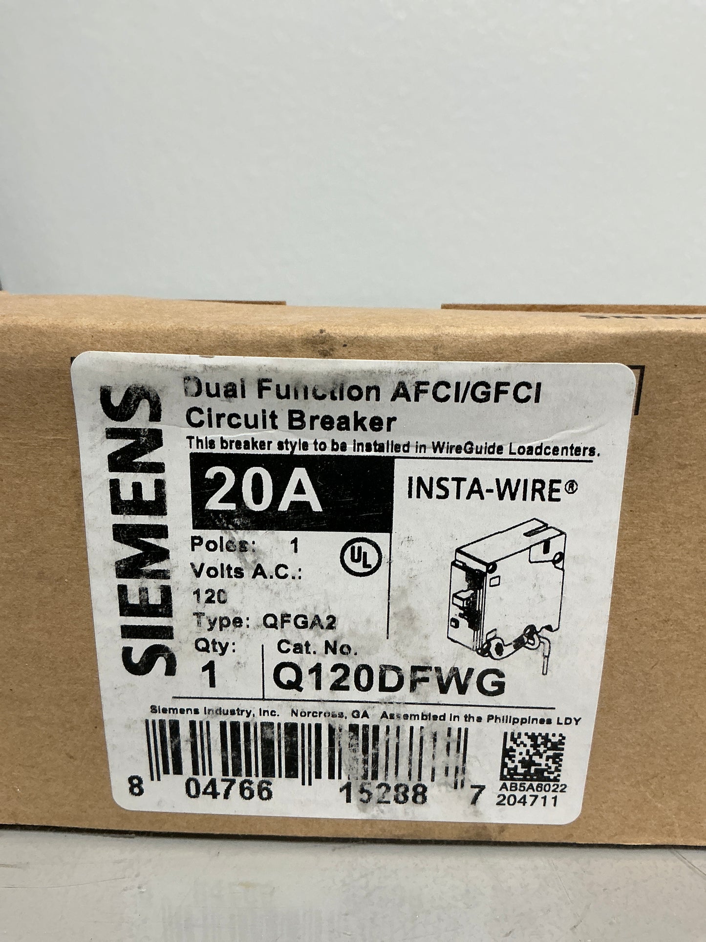 New Siemens Q120DFWG 1 Pole, 20 Amps, 120 Volts