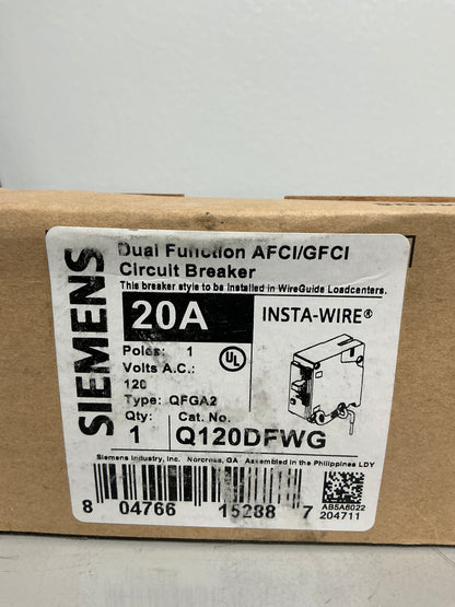 New Siemens Q120DFWG 1 Pole, 20 Amps, 120 Volts