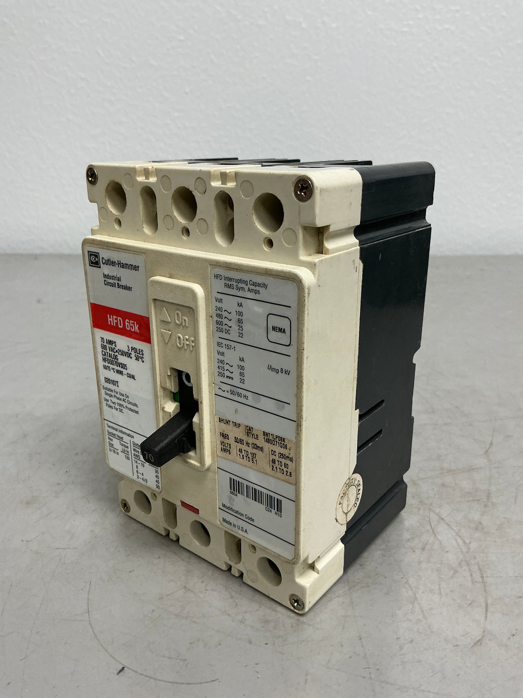 Used HFD3070VS05 3 Pole, 70 Amps, 480 Volts