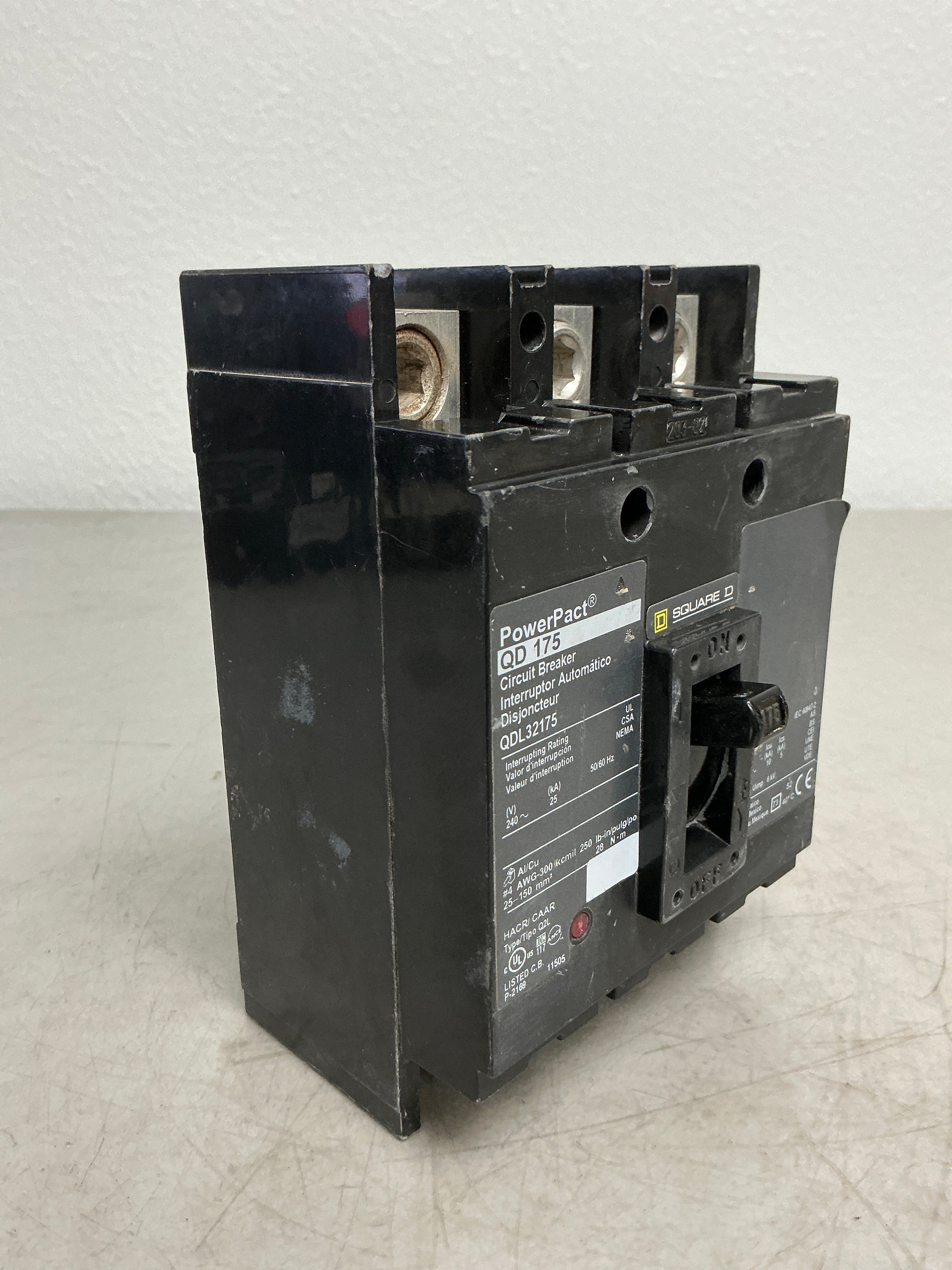 Used Square D QDL32175 3 Pole, 175 Amps, 240 Volts Circuit Breaker
