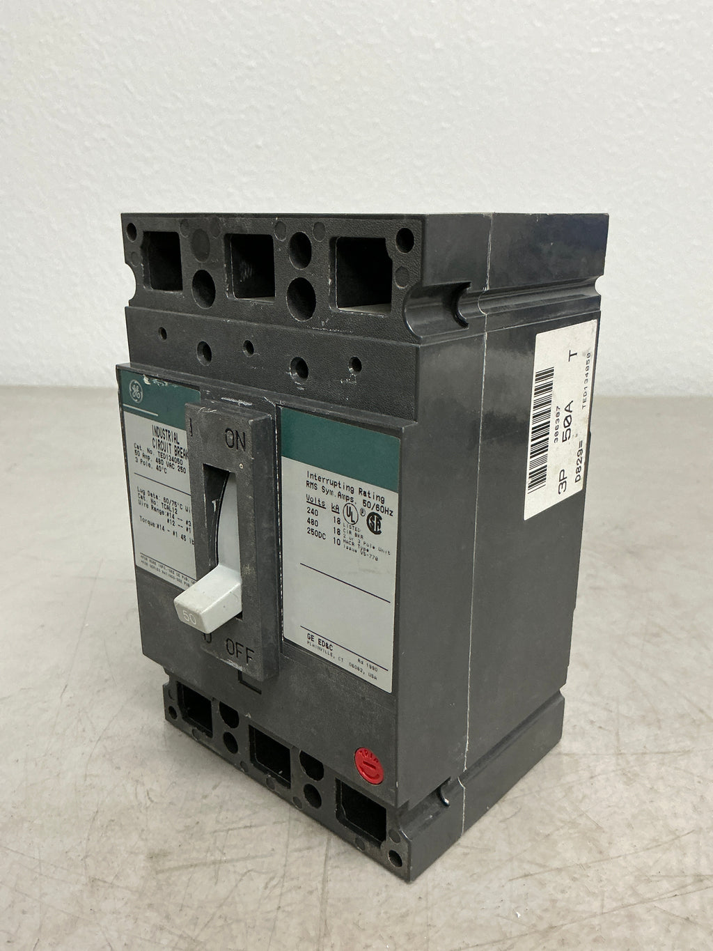 Used TED134050 3 Pole, 50 Amps, 480 Volts Circuit Breaker