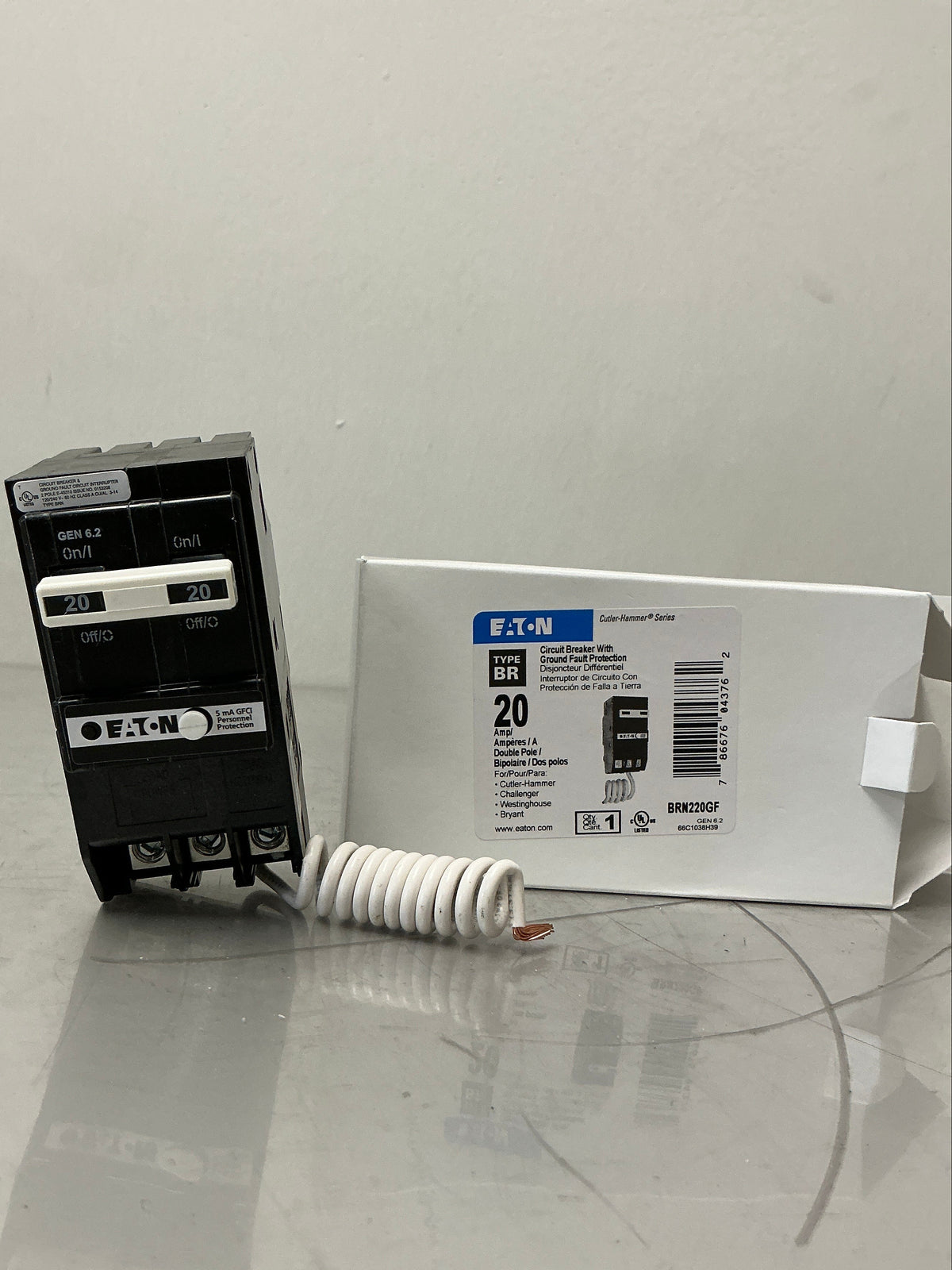 New Eaton BRN220GF 2 Pole, 20 Amps, 120/240 Volts Circuit Breaker