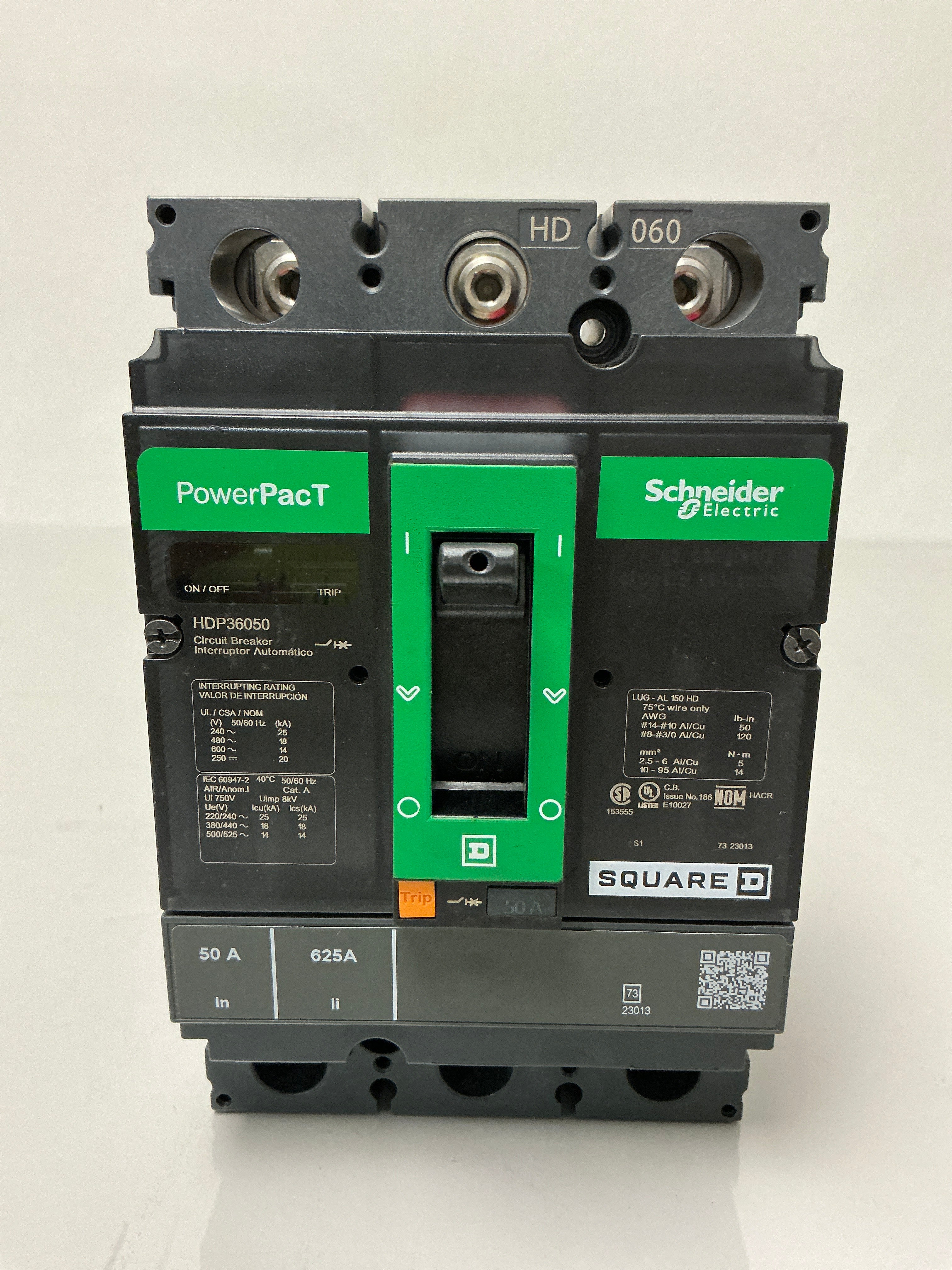 Used Square D HDP36050 3 Poles, 50 Amps, 600 Volts Circuit Breaker