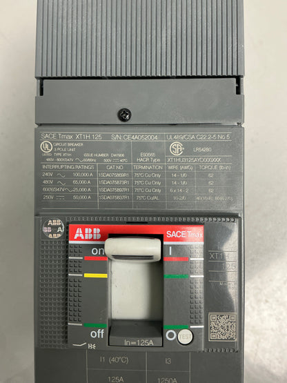 New ABB XT1HU3125AYD000XXX 125 Amps, 3 Pole, Breaker