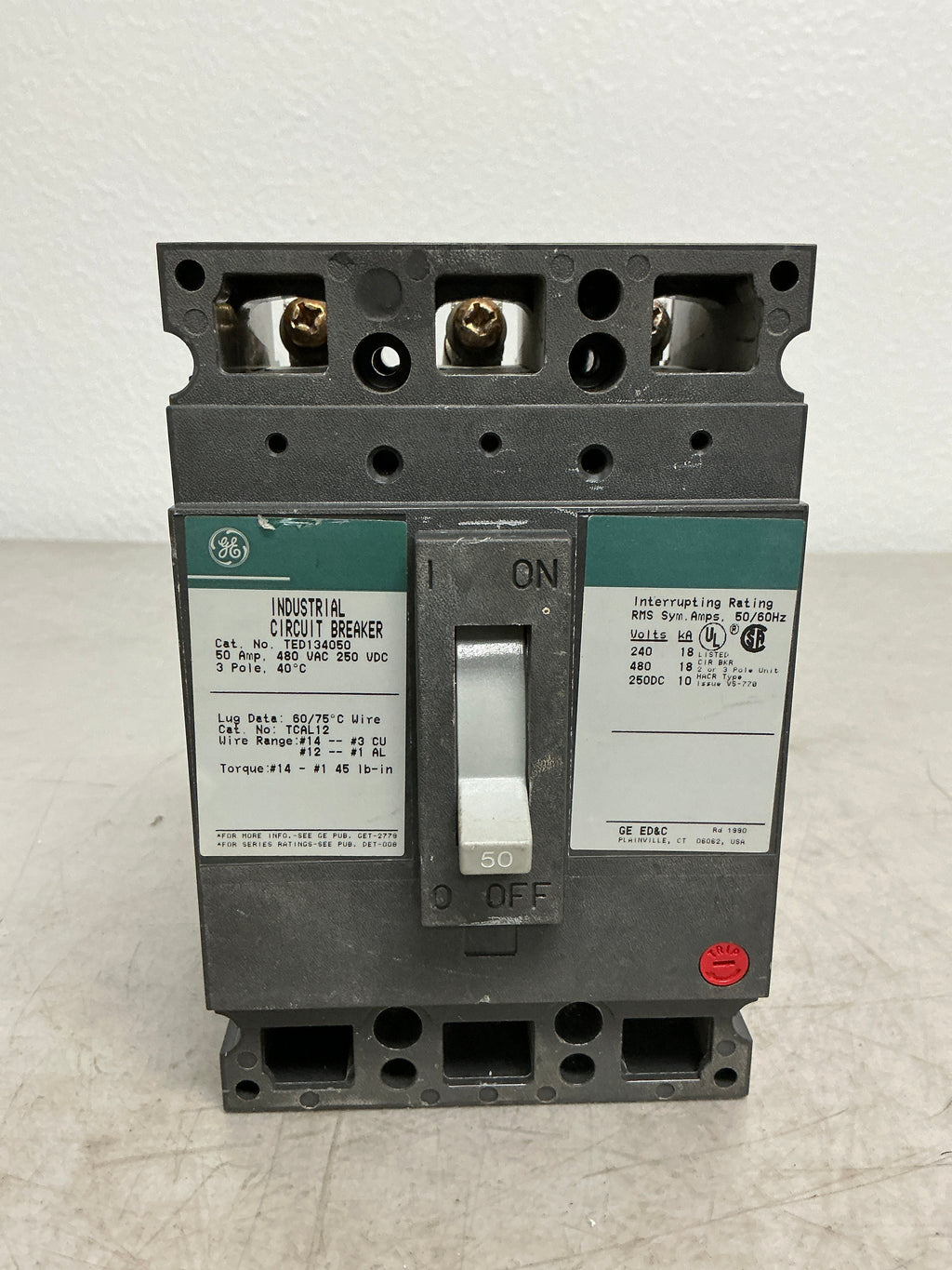 Used TED134050 3 Pole, 50 Amps, 480 Volts Circuit Breaker