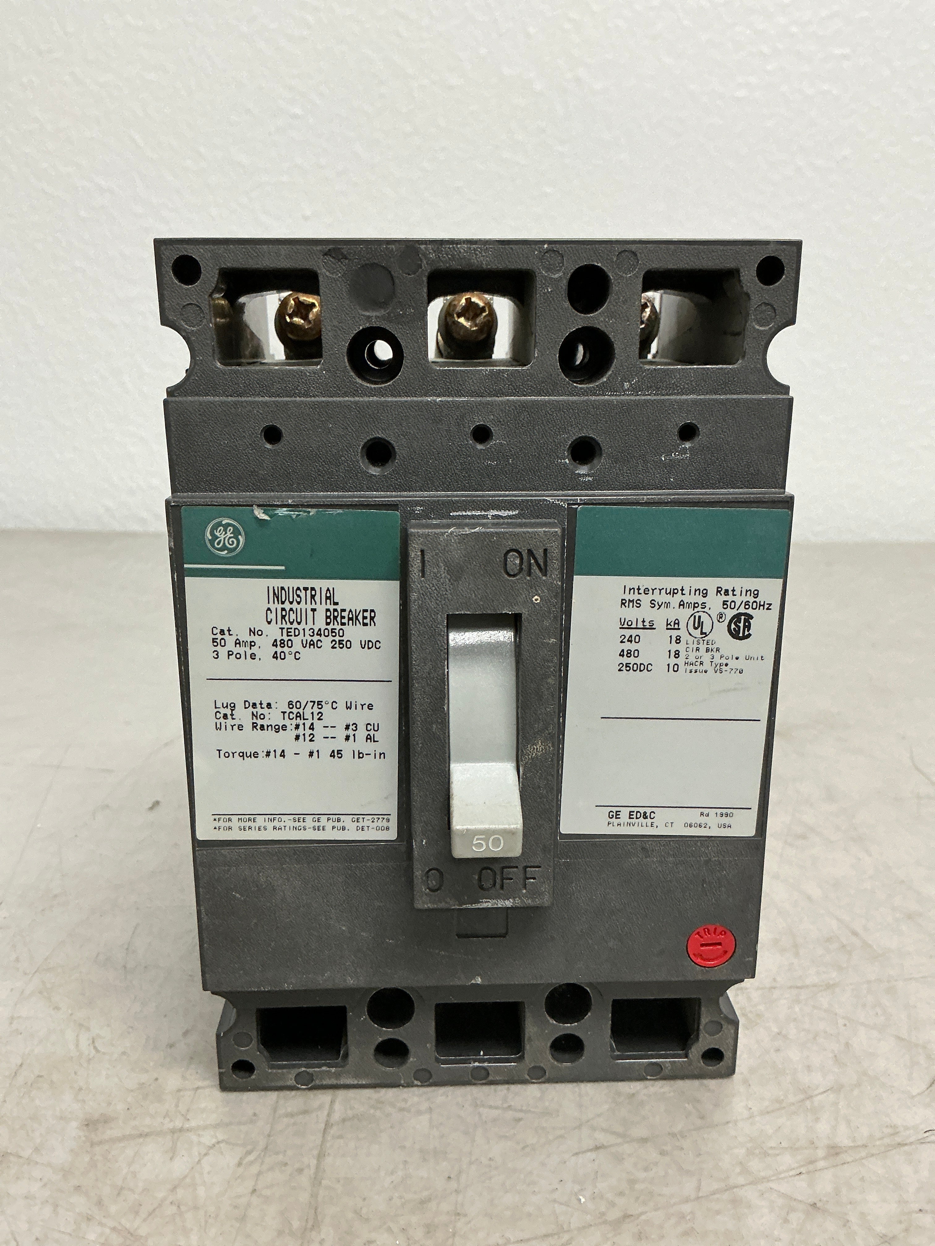 Used TED134050 3 Pole, 50 Amps, 480 Volts Circuit Breaker