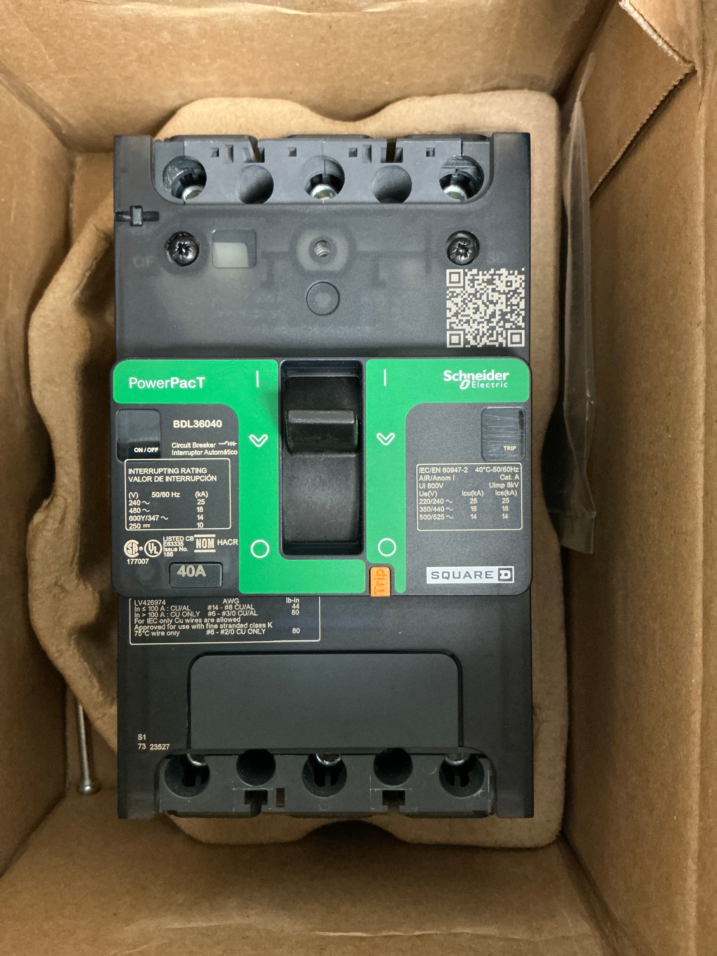 New Square D BDL36040 3 Pole,480 Volts, 40 Amps