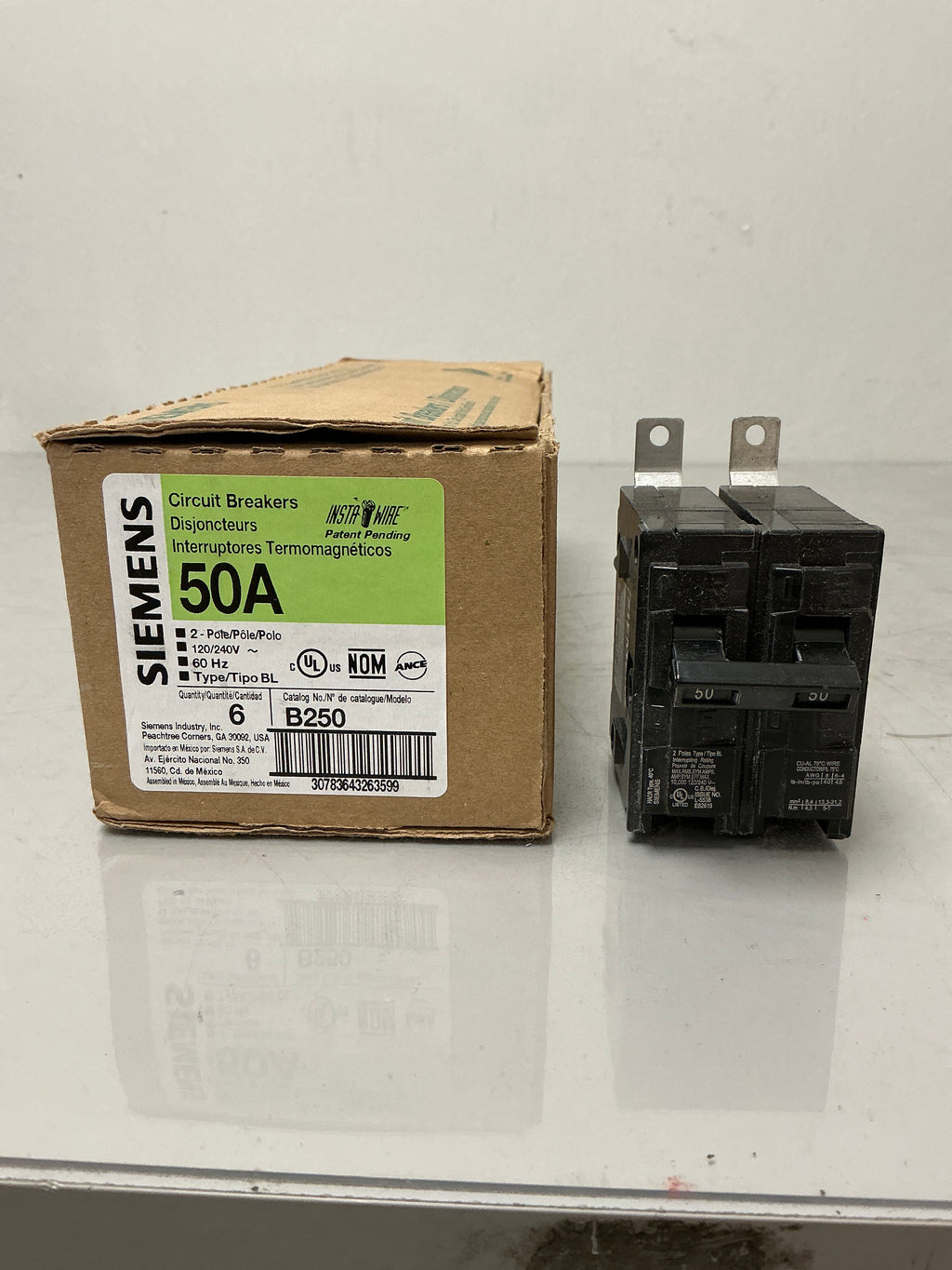 New Siemens B250 2 Pole, 50 Amps, 240 Volts Circuit Breaker