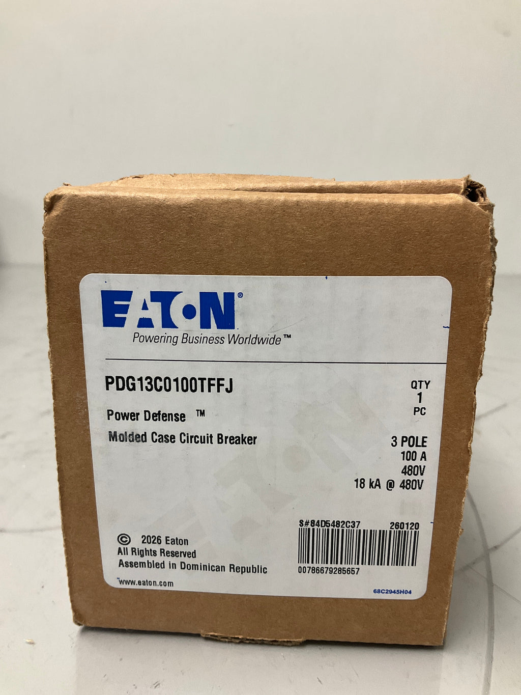 New Eaton PDG13C0100TFFJ 3 Pole, 100 Amps, 480 Volts Circuit Breaker