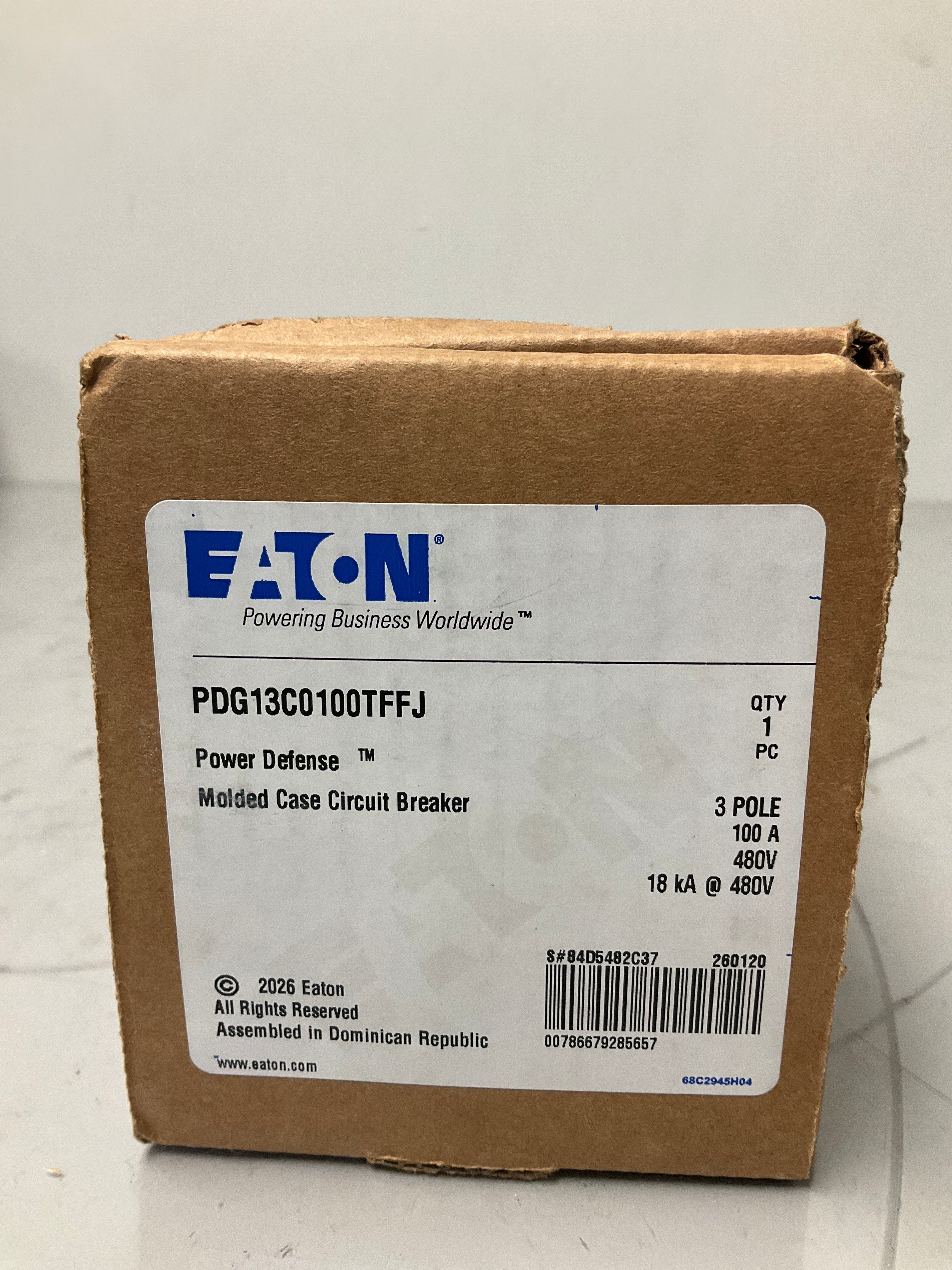 New Eaton PDG13C0100TFFJ 3 Pole, 100 Amps, 480 Volts Circuit Breaker