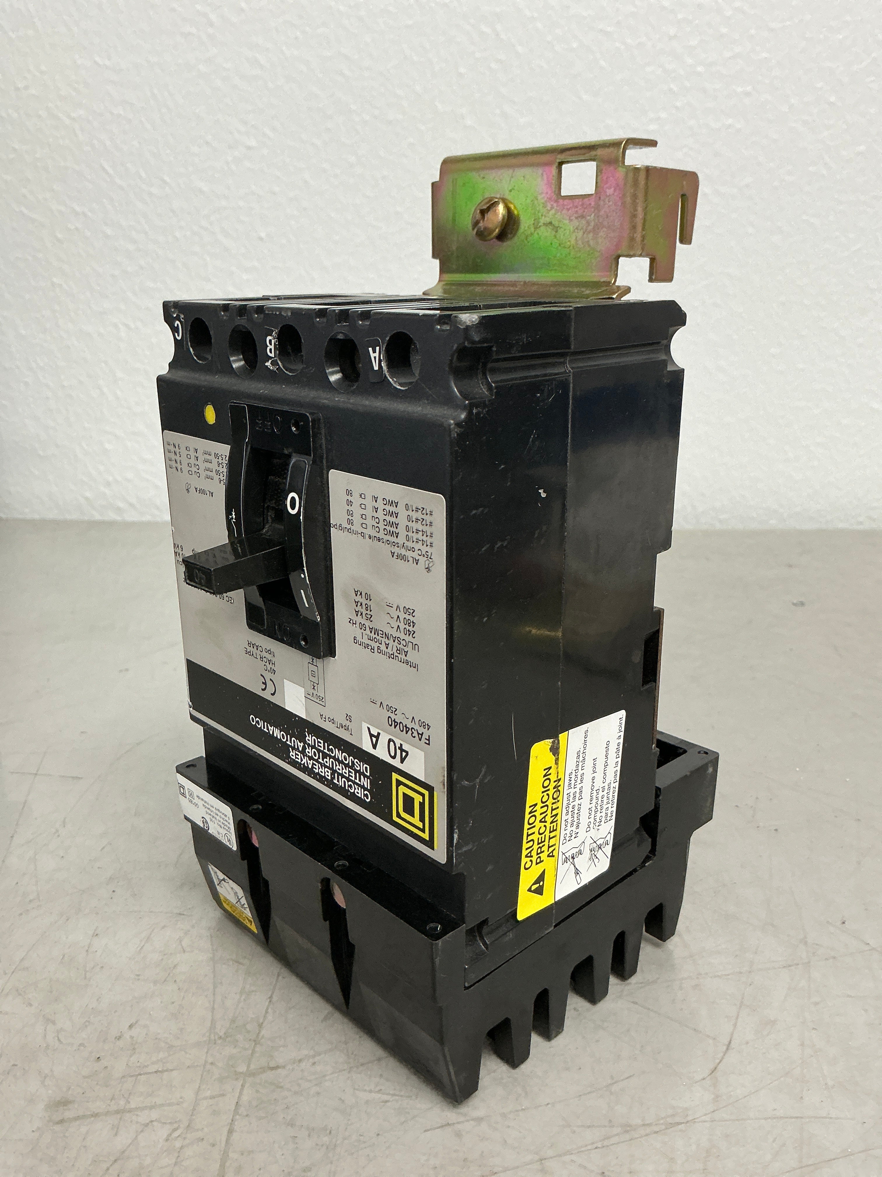 Used Square D FA34040 3 Pole, 40 Amps, 480 Volts