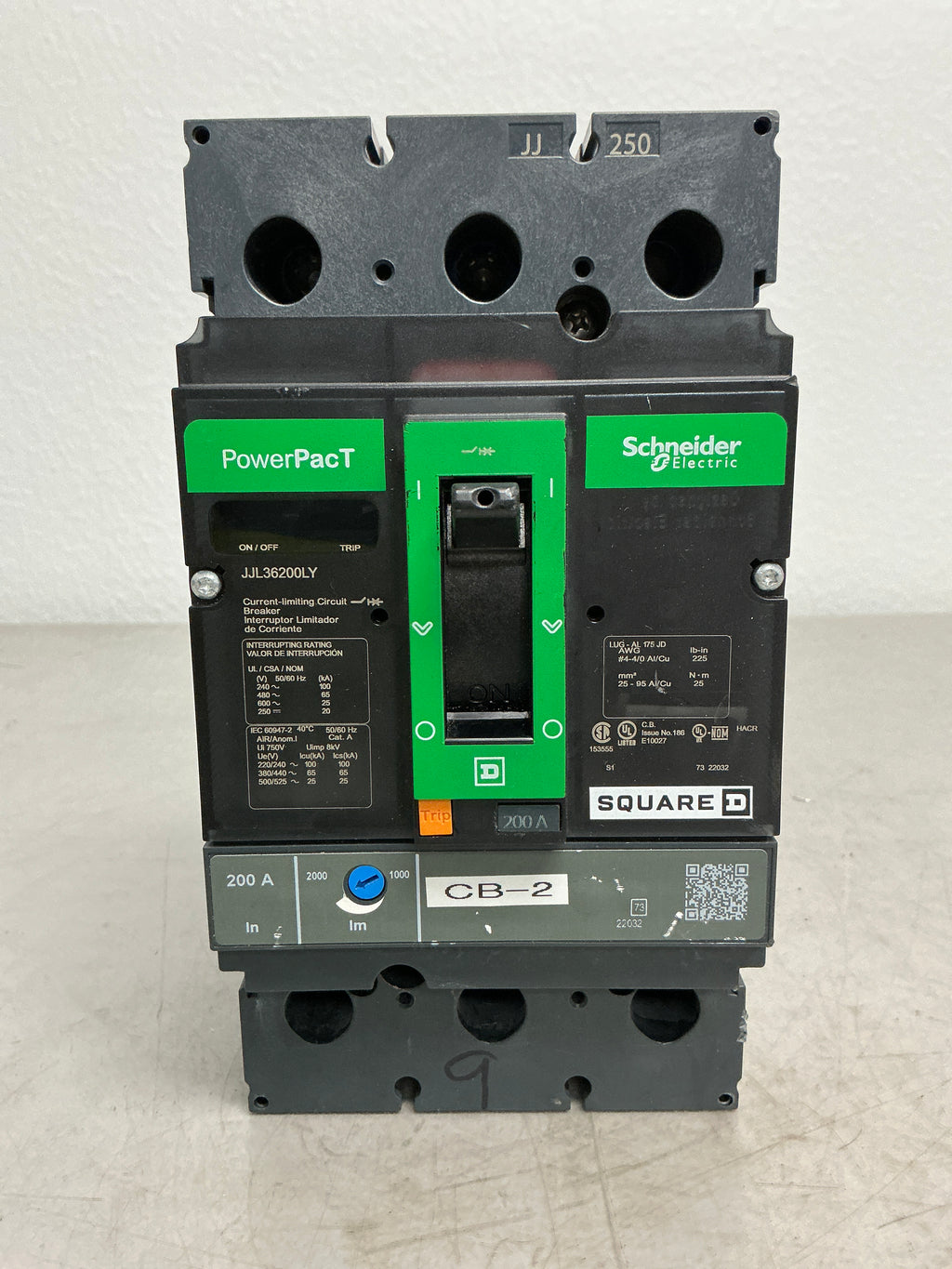 Used Square D JJL36200LY 3 Pole, 200 Amps, Circuit Breaker