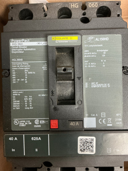 New Square D HGL36040 3 Pole, 40 Amps