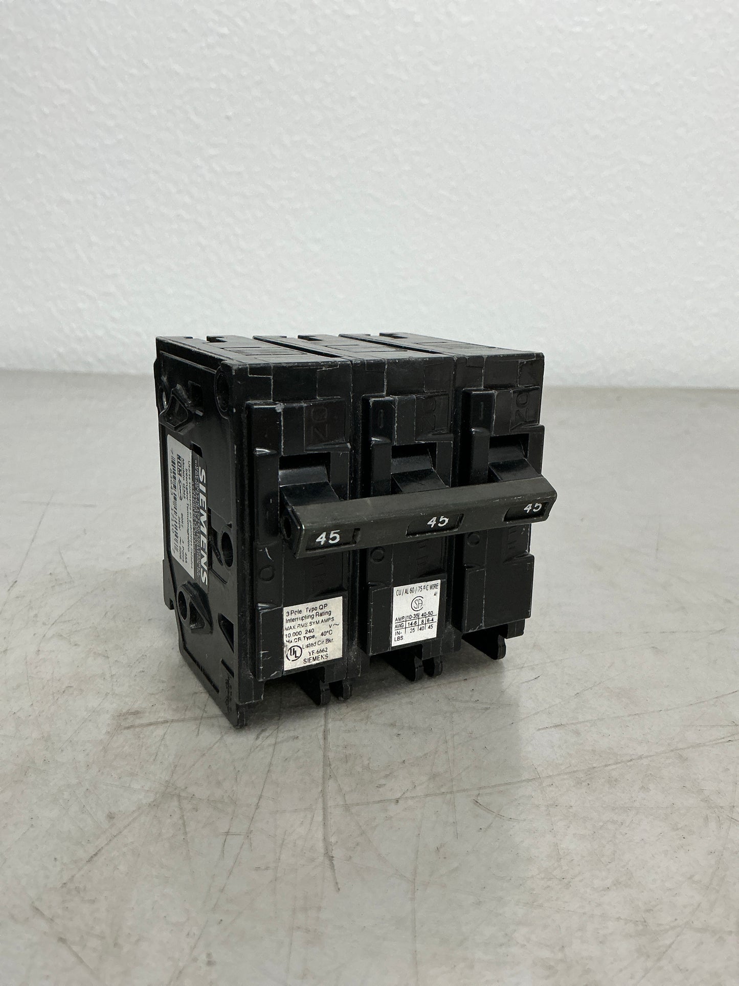 Used Siemens Q345 3 Pole, 45 Amps, 240 Volts