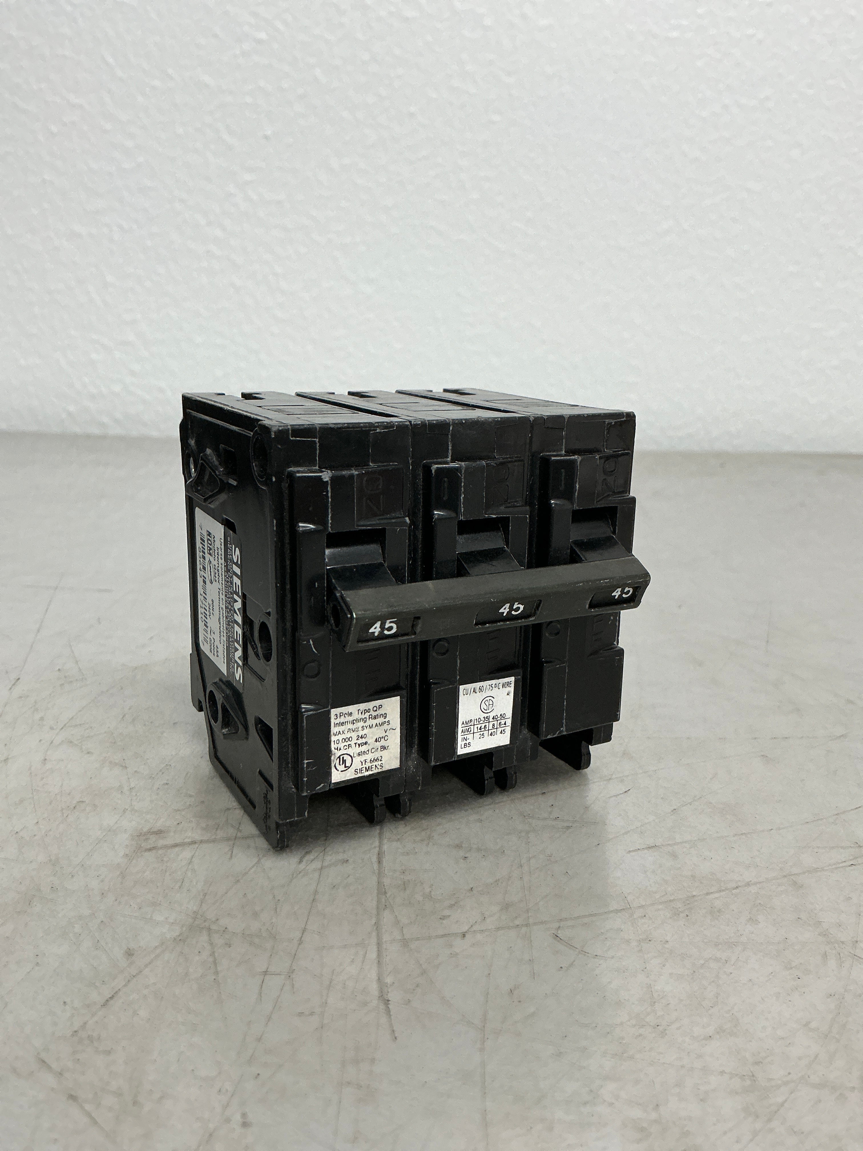 Used Siemens Q345 3 Pole, 45 Amps, 240 Volts