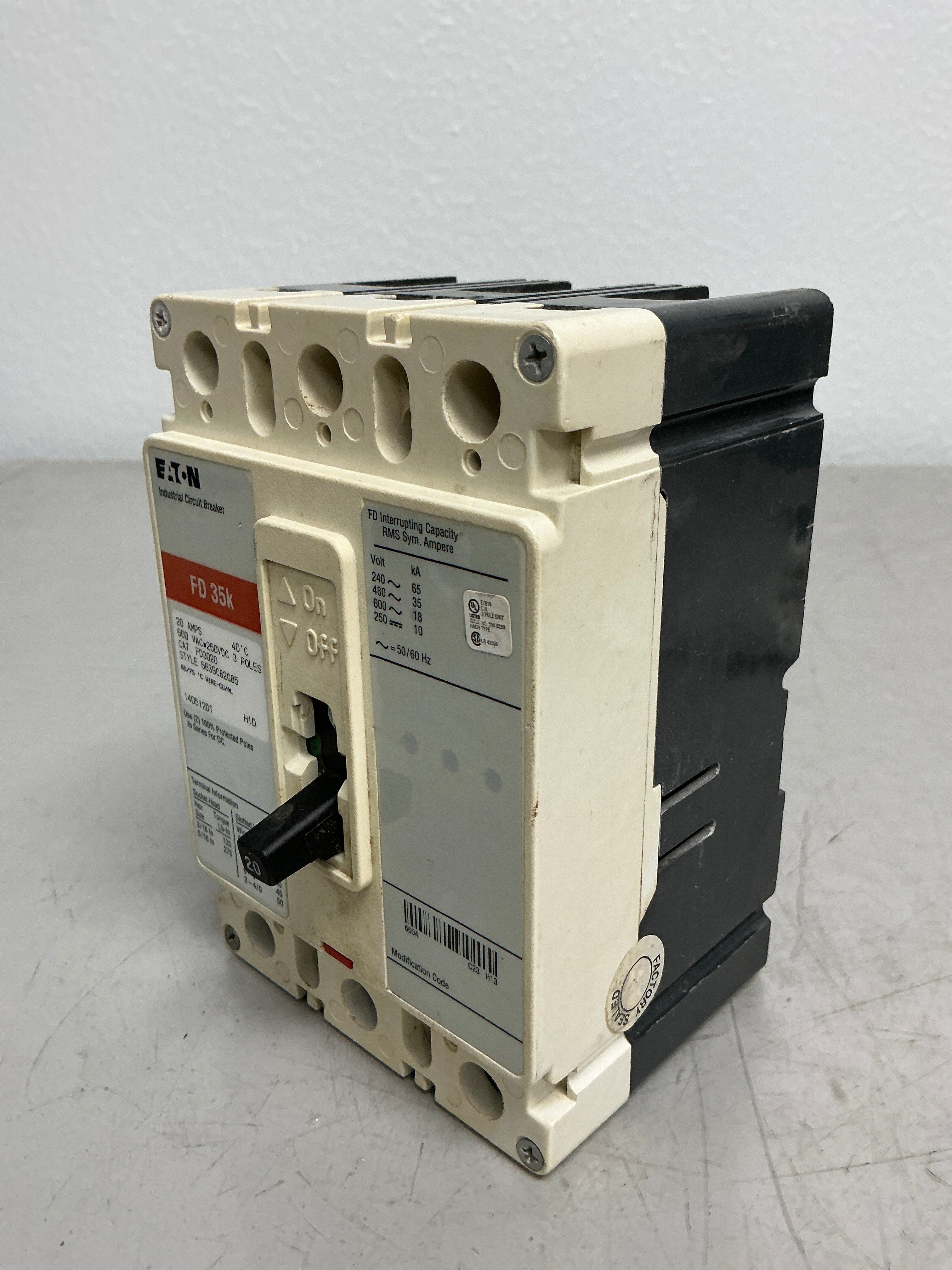 Used Eaton FD3020 3 Poles, 20 Amps, 600 Volts