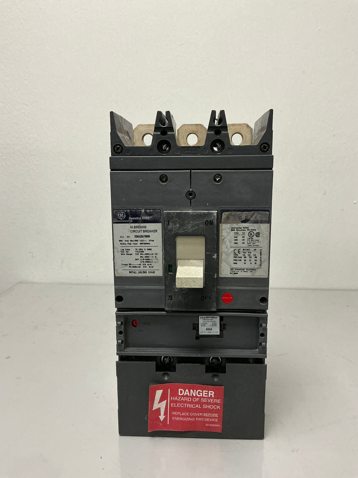 Used GE SGHA36AT0600 3 Pole, 600 Amps, 600 Volts, Circuit Breaker