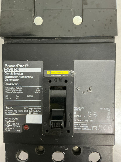 Used Square D QGA32125 3 Pole, 125 Amps, 240 Volts