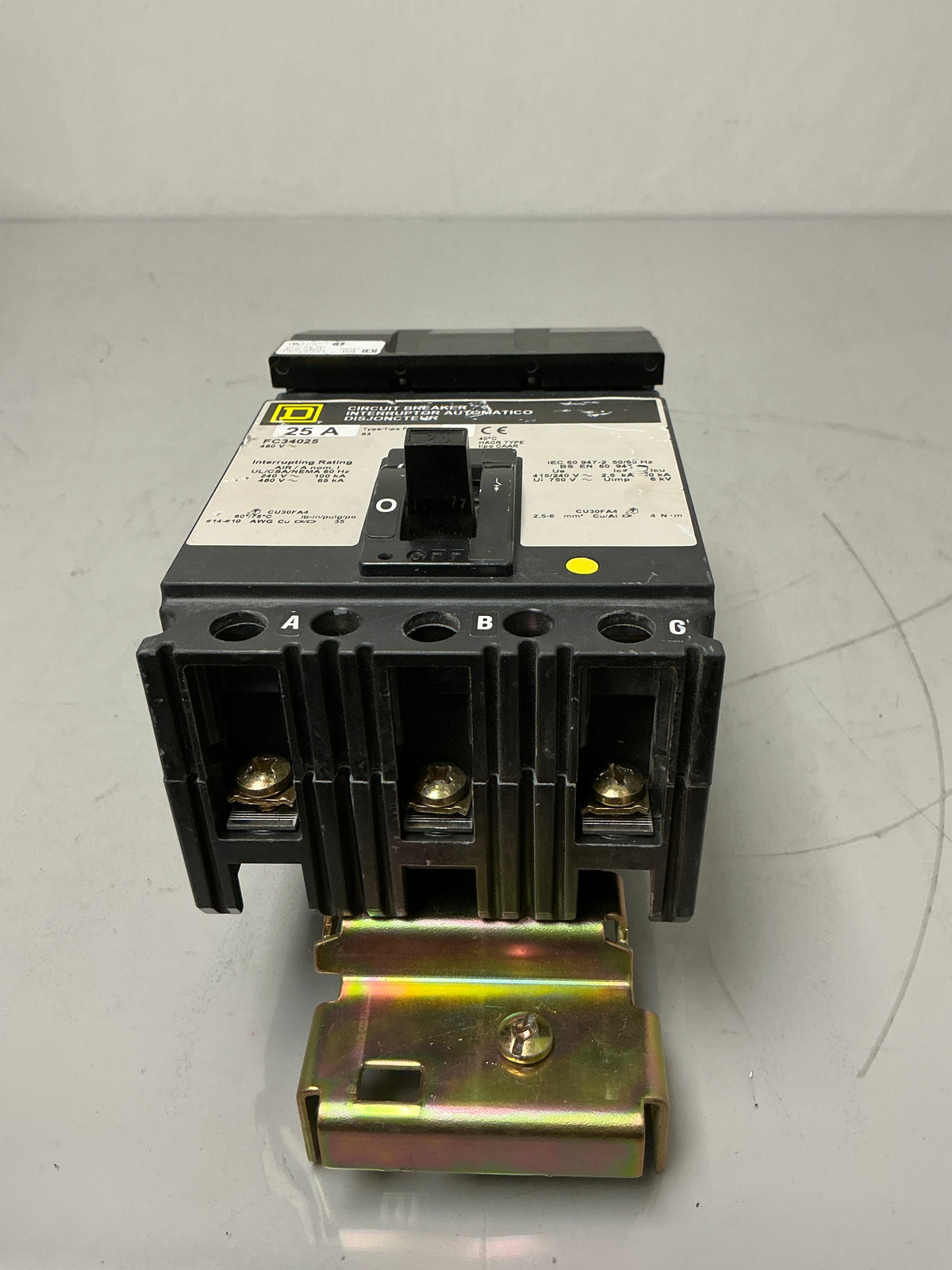 Used Square D FC34025 3 Pole, 25 Amps, 480 Volts Circuit Breaker