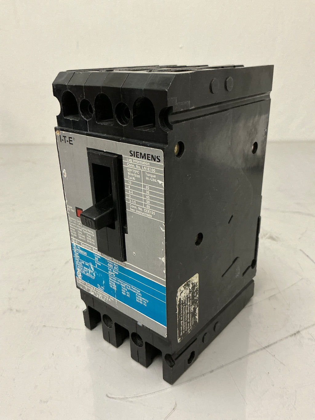 Used Siemens ED43B030 3 Pole, 30 Amps, 480 Volts Circuit Breaker
