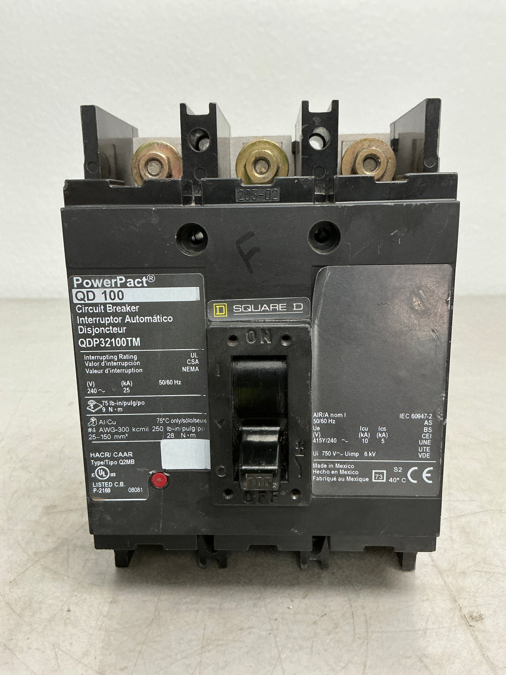 Used Square D QDP32100TM 3 Pole, 100 Amps, 240 Volts Circuit Breaker