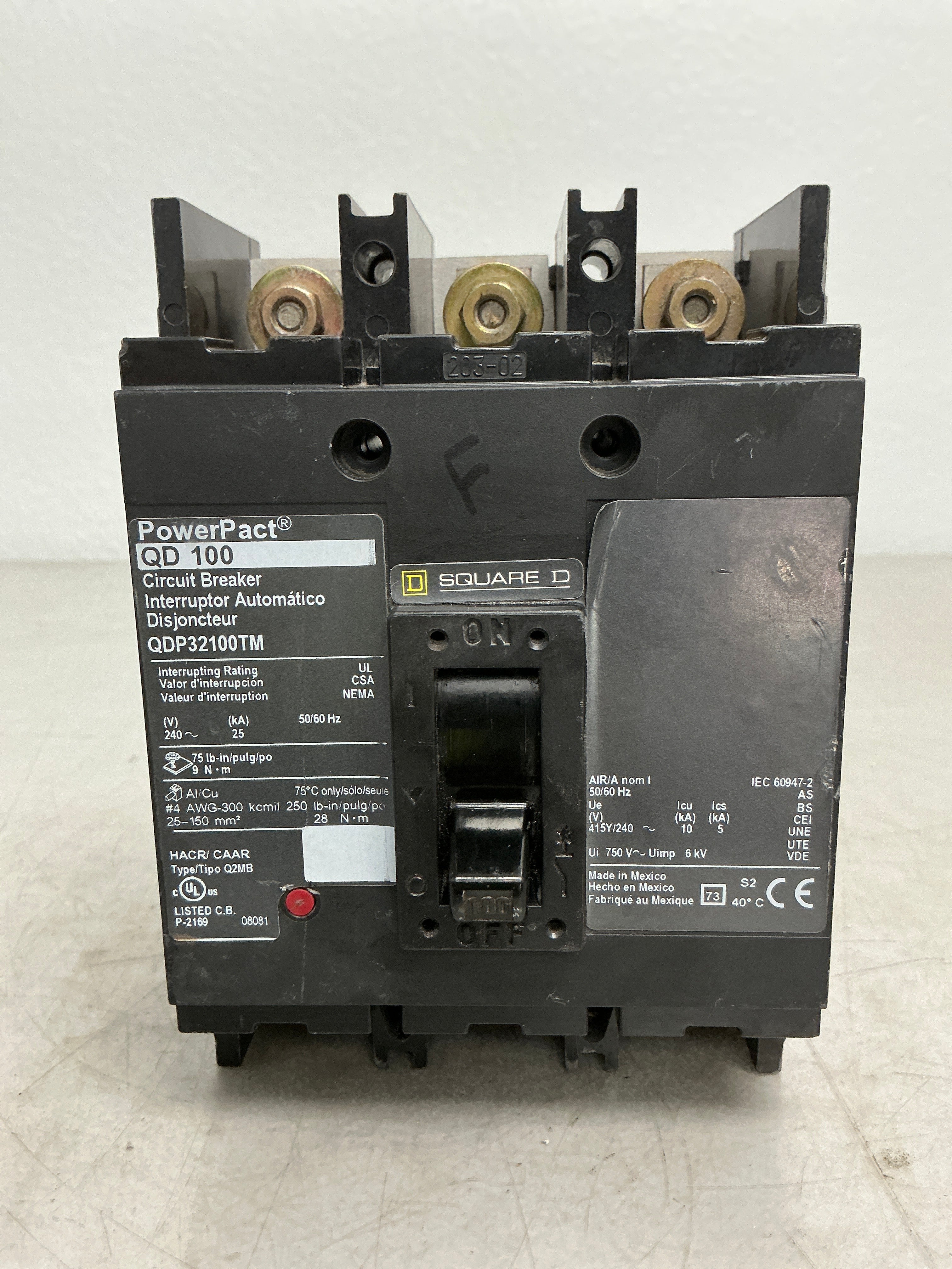 Used Square D QDP32100TM 3 Pole, 100 Amps, 240 Volts Circuit Breaker