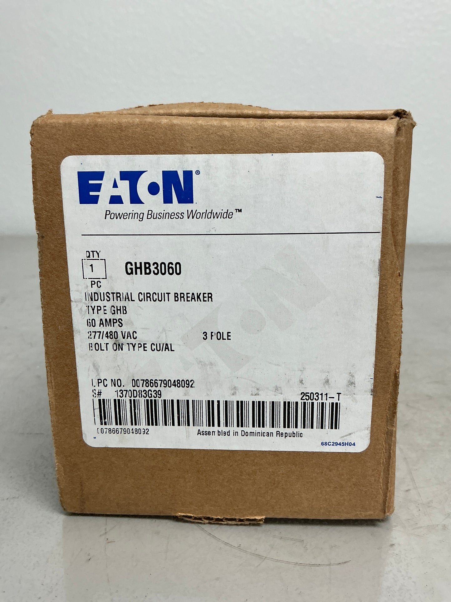 New Eaton GHB3060 3 Pole, 60 Amps, 480 Volts