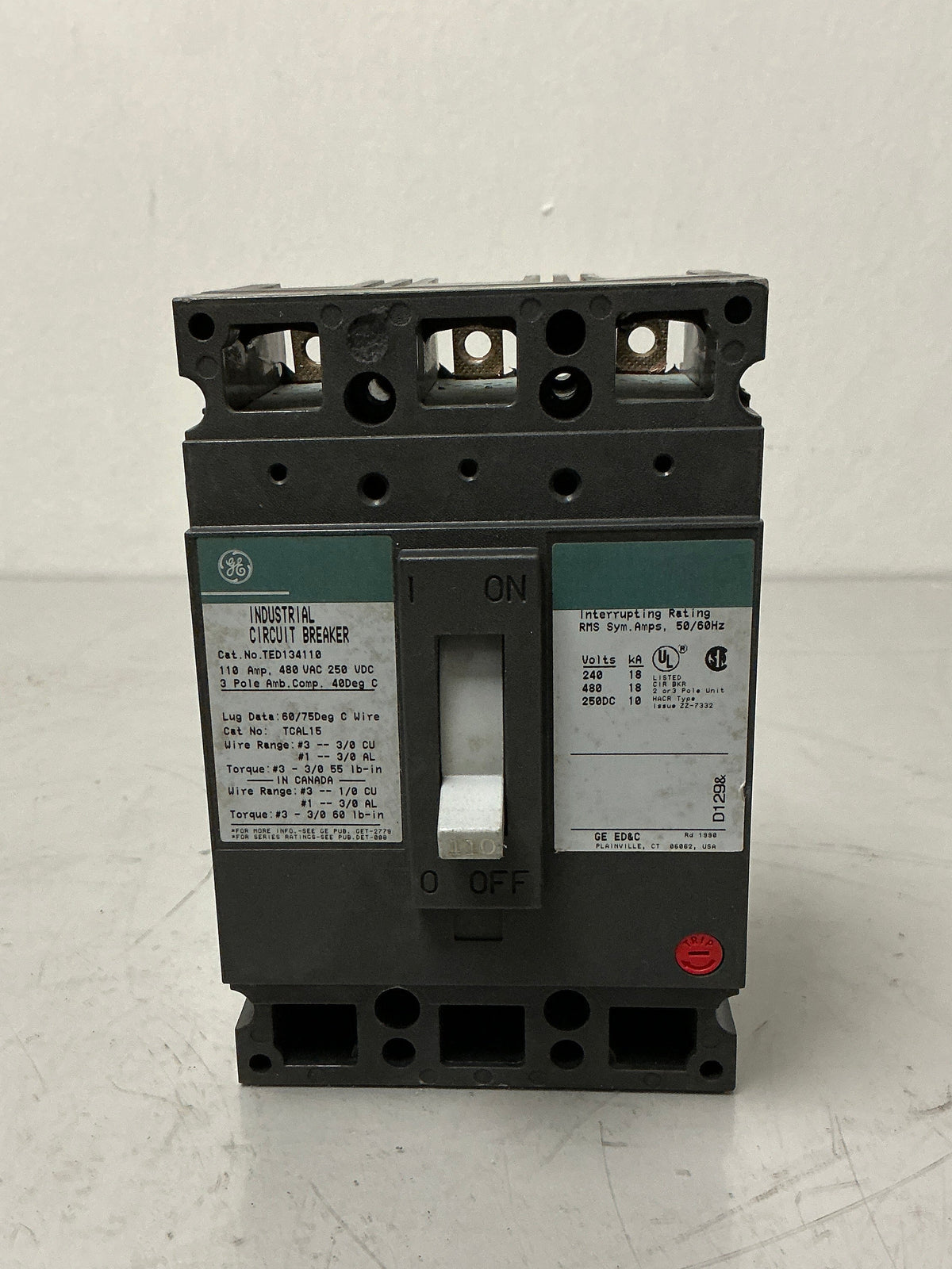 New GE TED134110 3Pole, 110Amps, 480 Volts Circuit Breaker