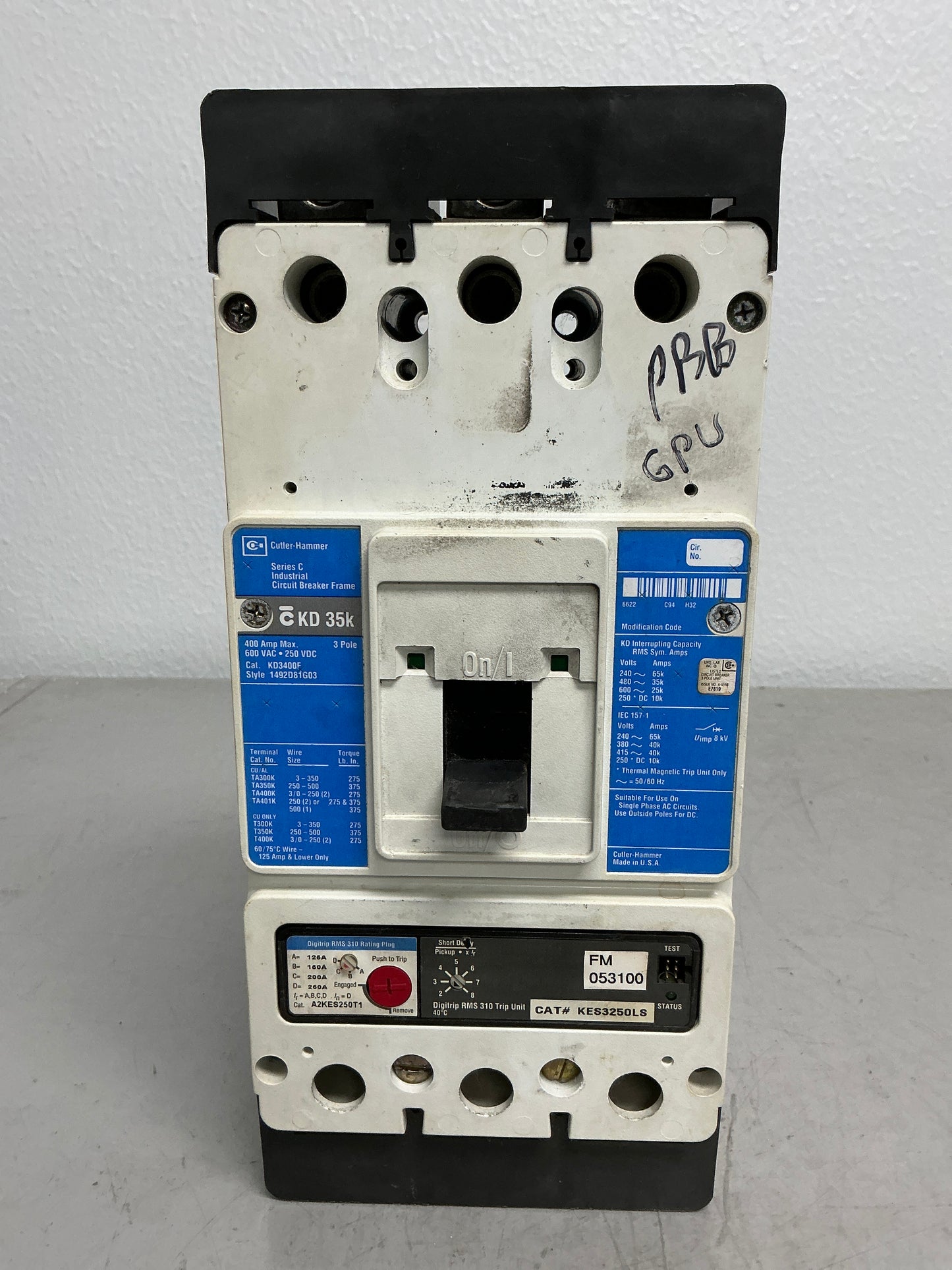 Used KD3250 3 Pole, 400 Amps, 600 Volts