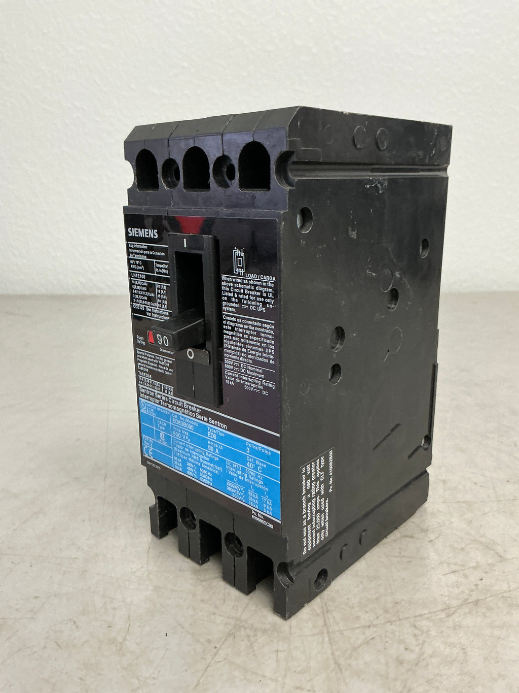 New Siemens ED63B090 3 Pole, 90 Amps, 600 Volts Circuit Breaker