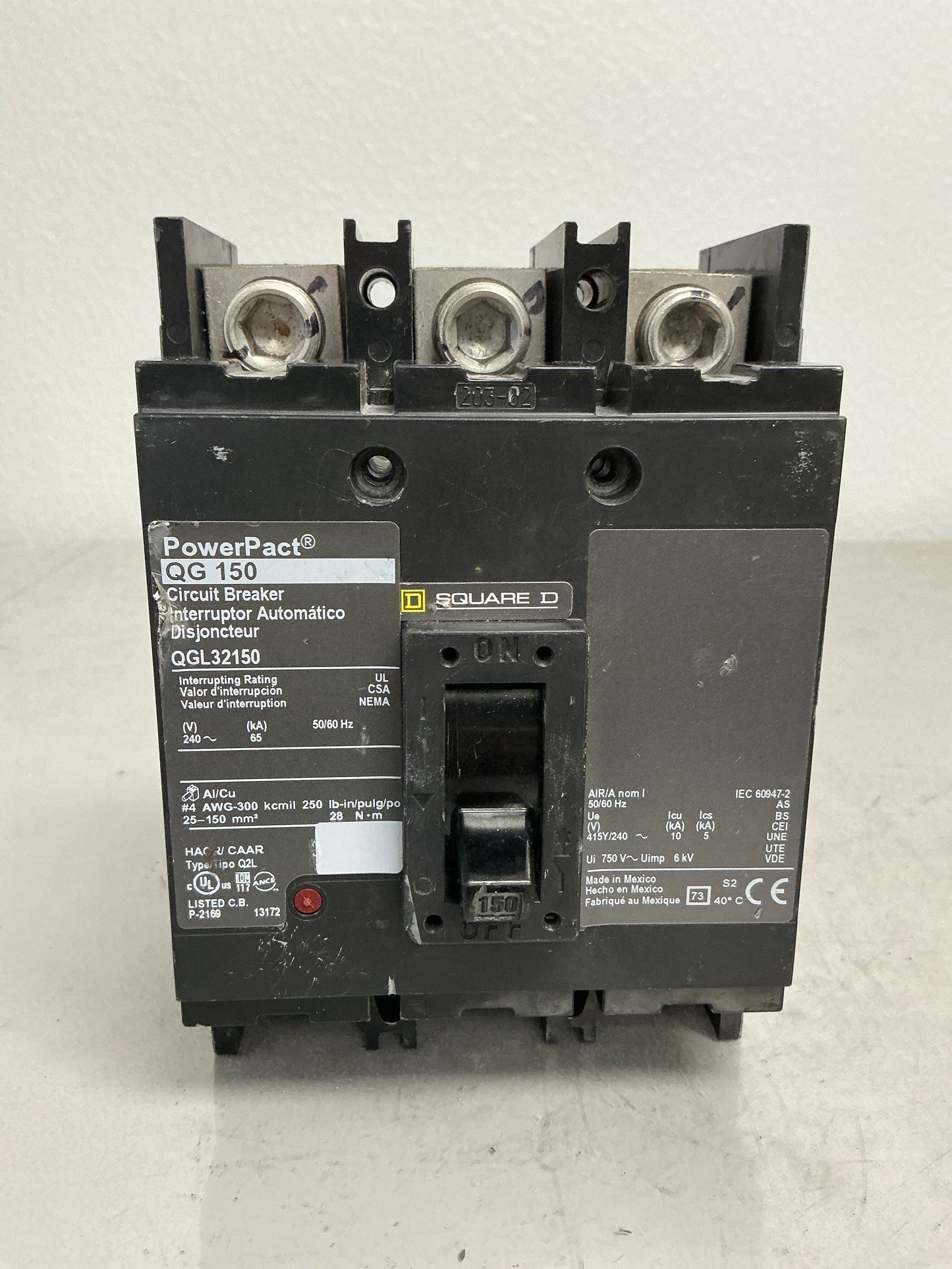 Used Square D QGL32150 3 Pole, 150 Amps, 240 Volts Circuit Breaker