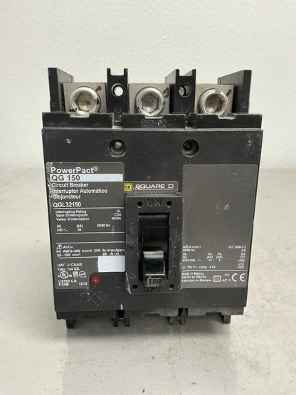Used Square D QGL32150 3 Pole, 150 Amps, 240 Volts Circuit Breaker