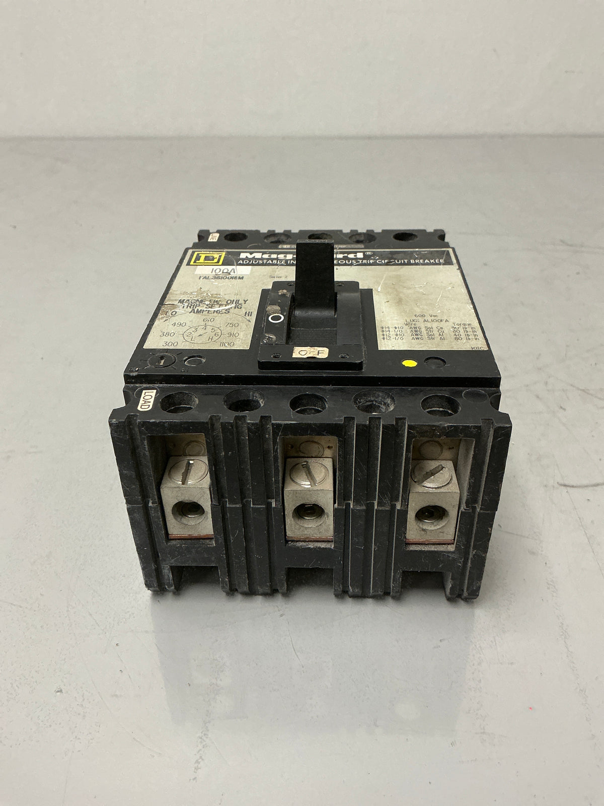 Used Square D FAL3610018M 3 Pole, 100 Amps, 600 Volts Circuit Breaker