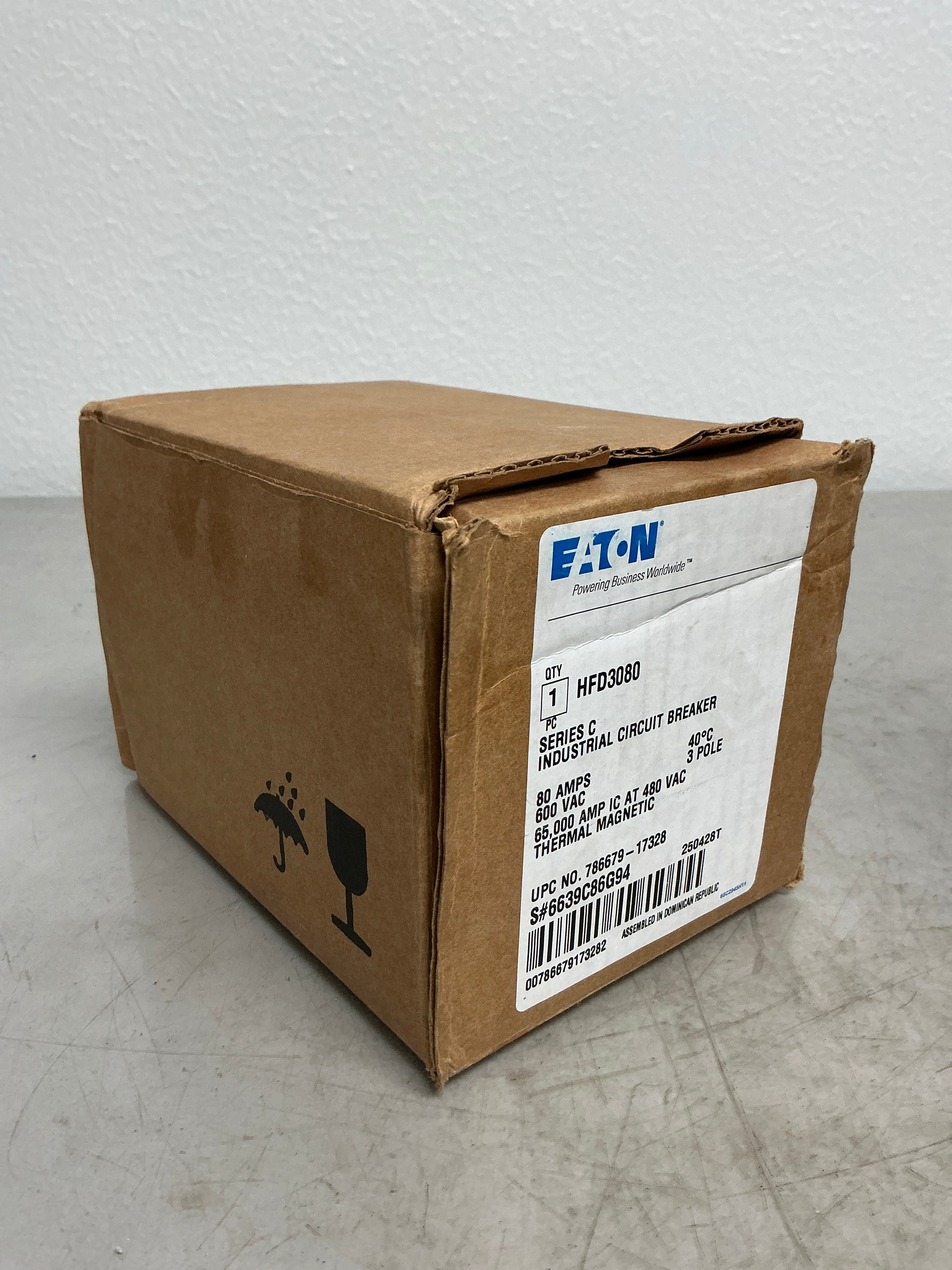 New Eaton HFD3080 3 Pole, 80 Amps, 600 Volts Circuit Breaker