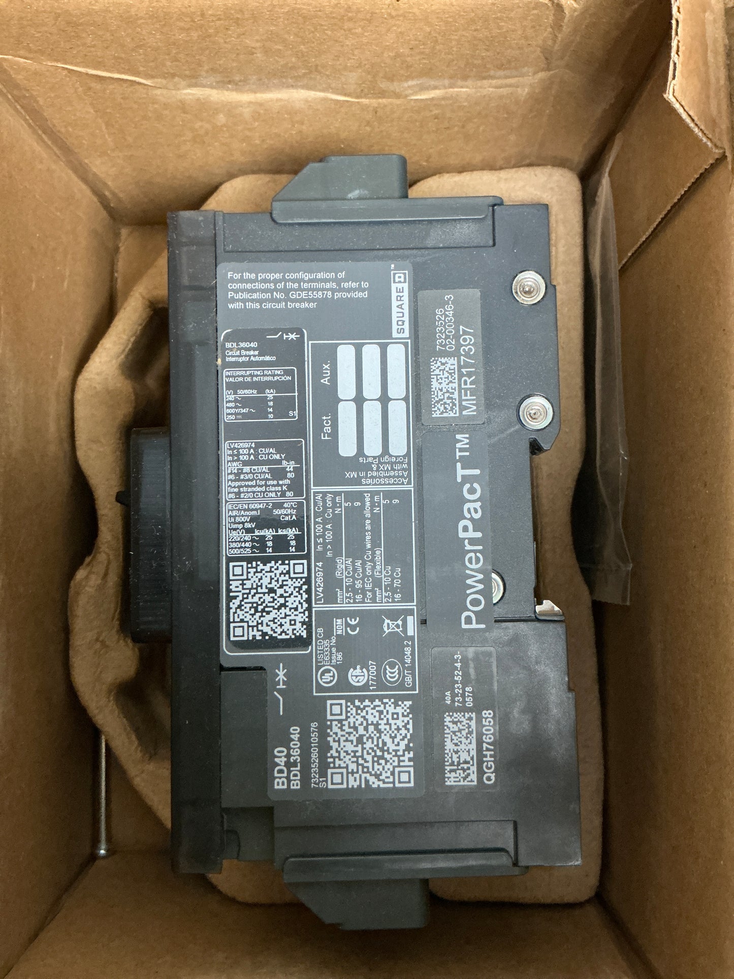 New Square D BDL36040 3 Pole,480 Volts, 40 Amps