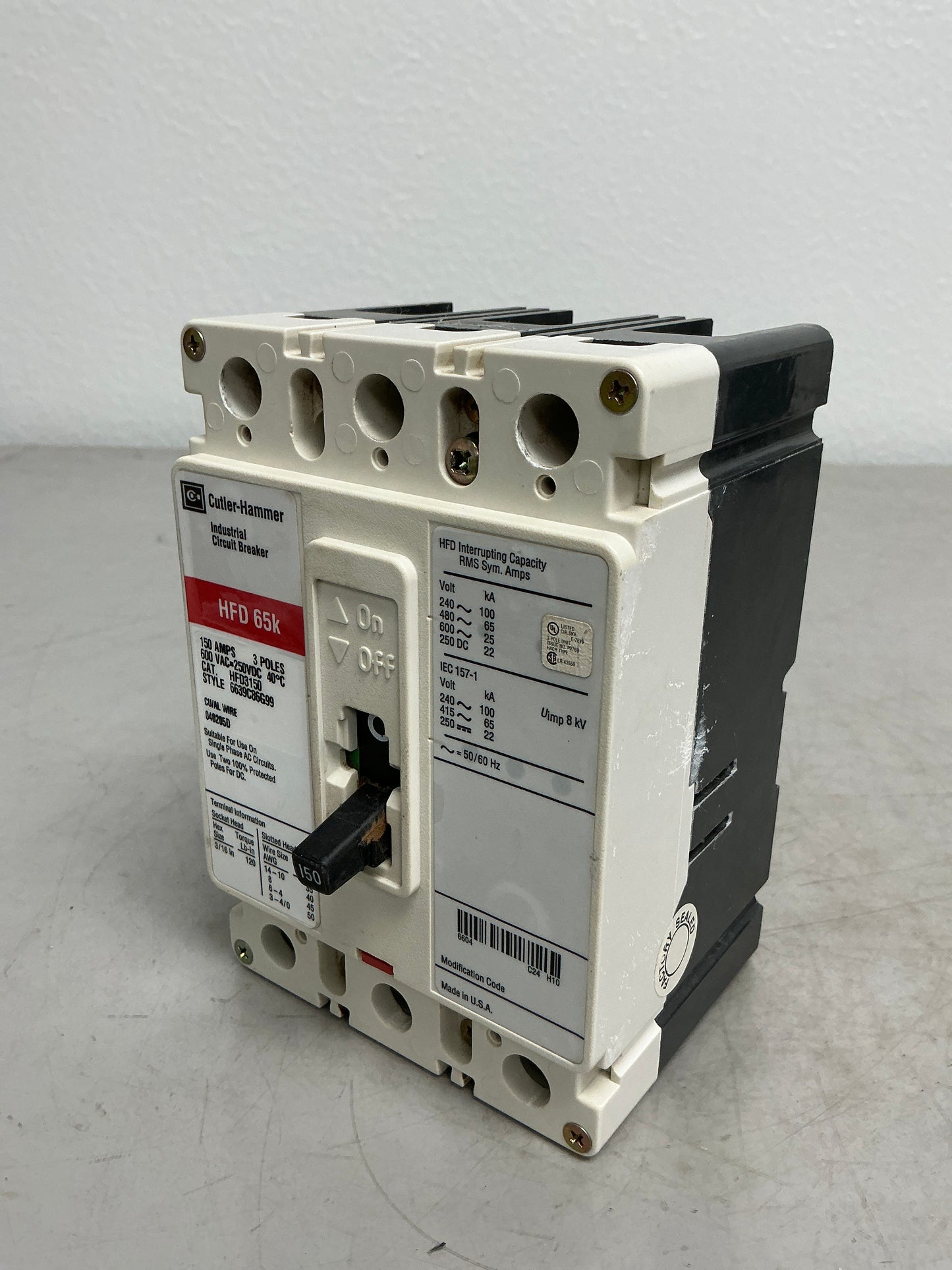 Used HFD3150 3 Pole, 150 Amps, 480 Volts