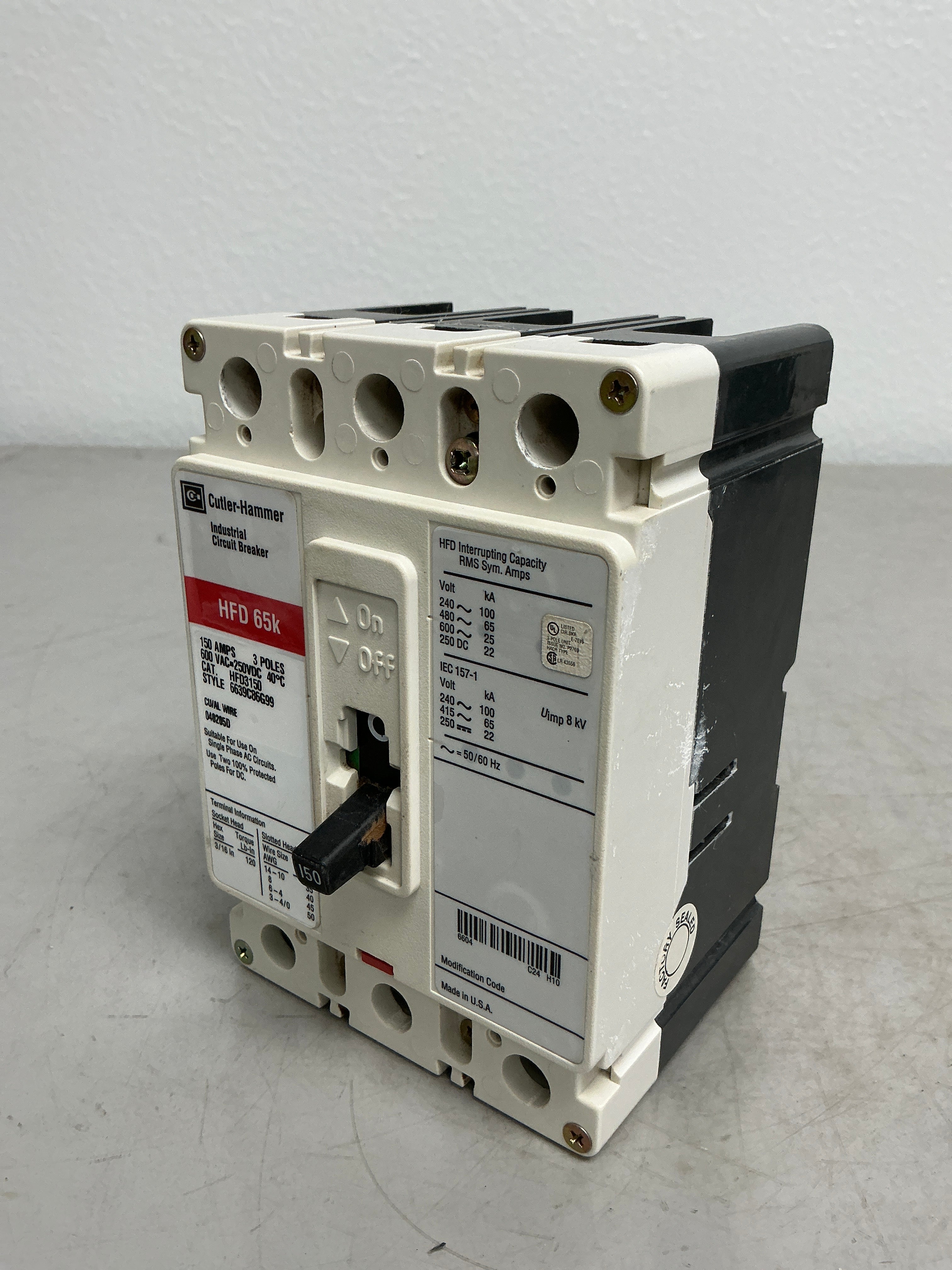 Used HFD3150 3 Pole, 150 Amps, 480 Volts