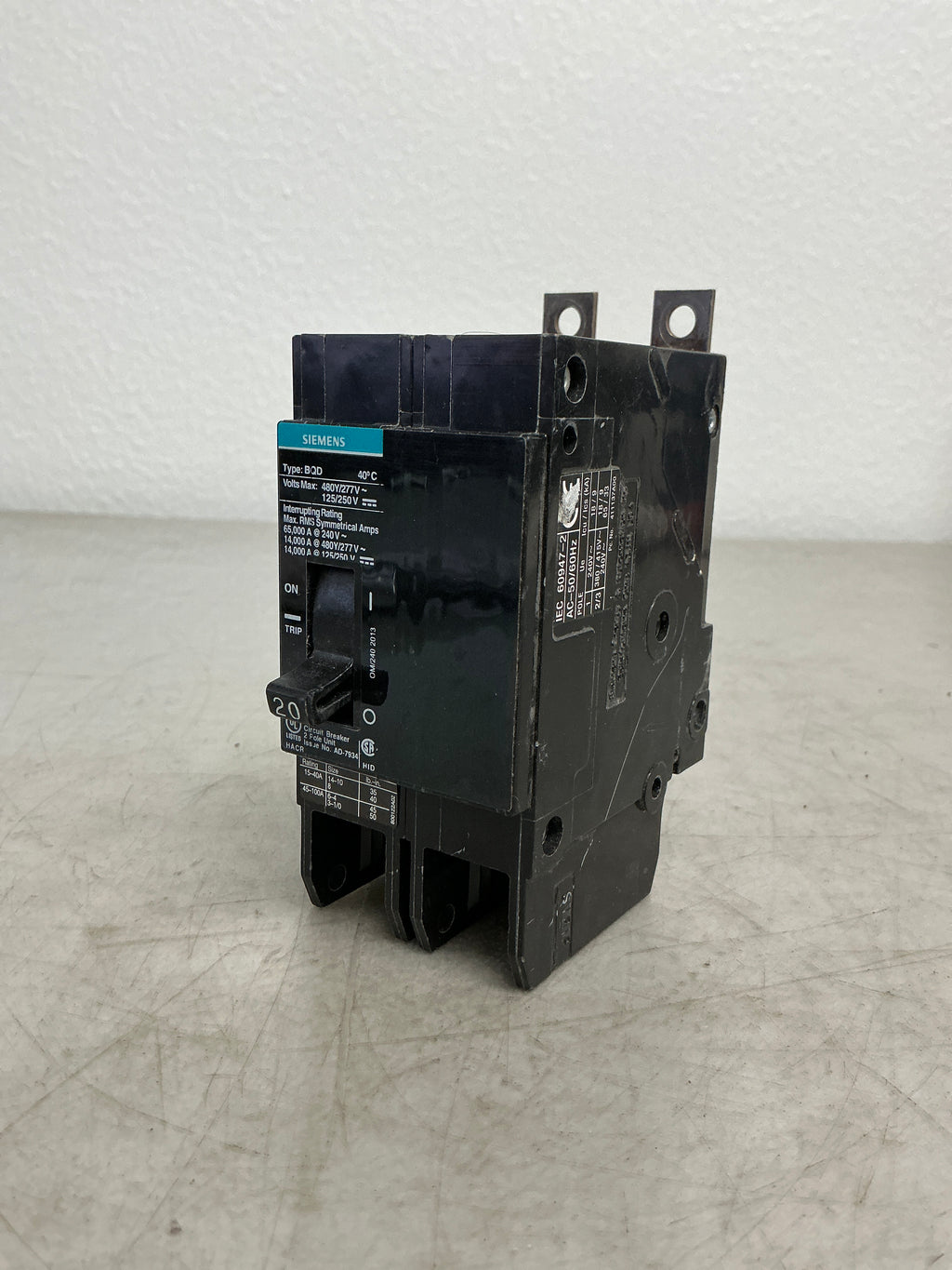 New Siemens BQD220 2 Pole, 20 Amps, 480Y/277 Volts Circuit Breaker