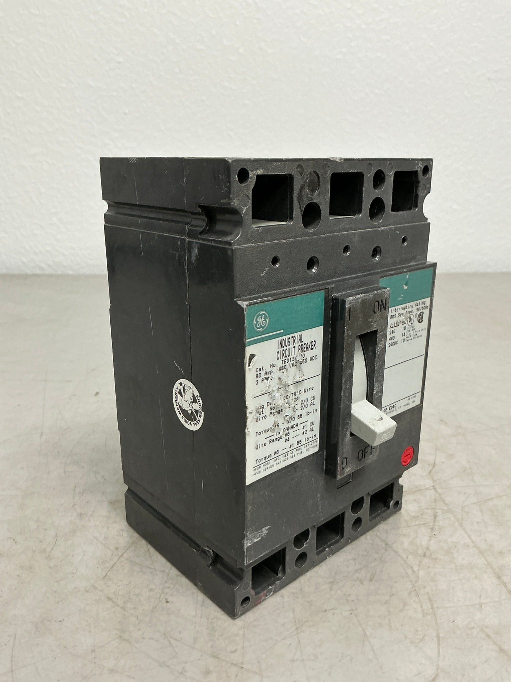 Used TED134080 3 Pole, 80 Amps, 480 Volts Circuit Breaker